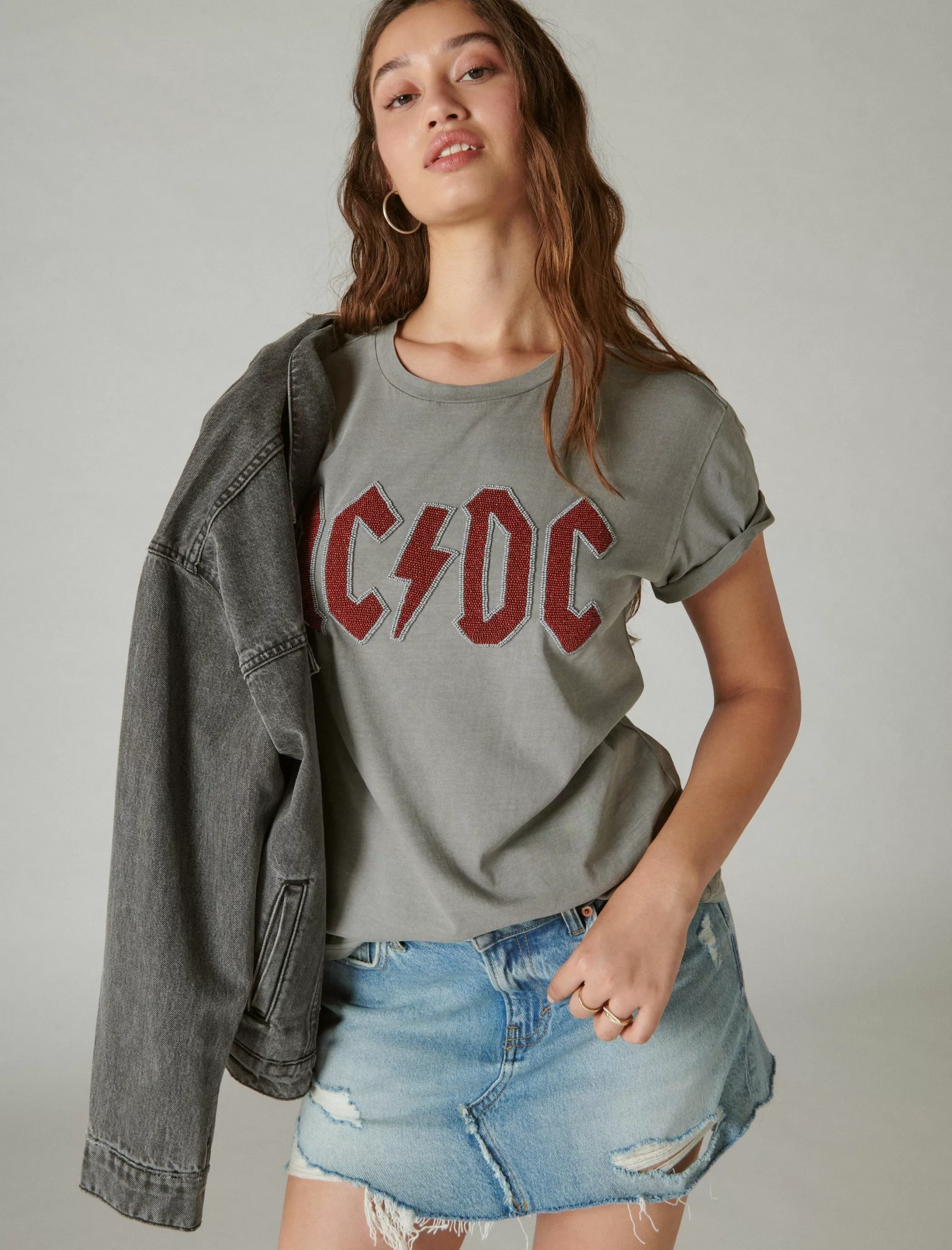 Lucky Brand Graphic Tees*acdc beaded boyfriend tee castle rock