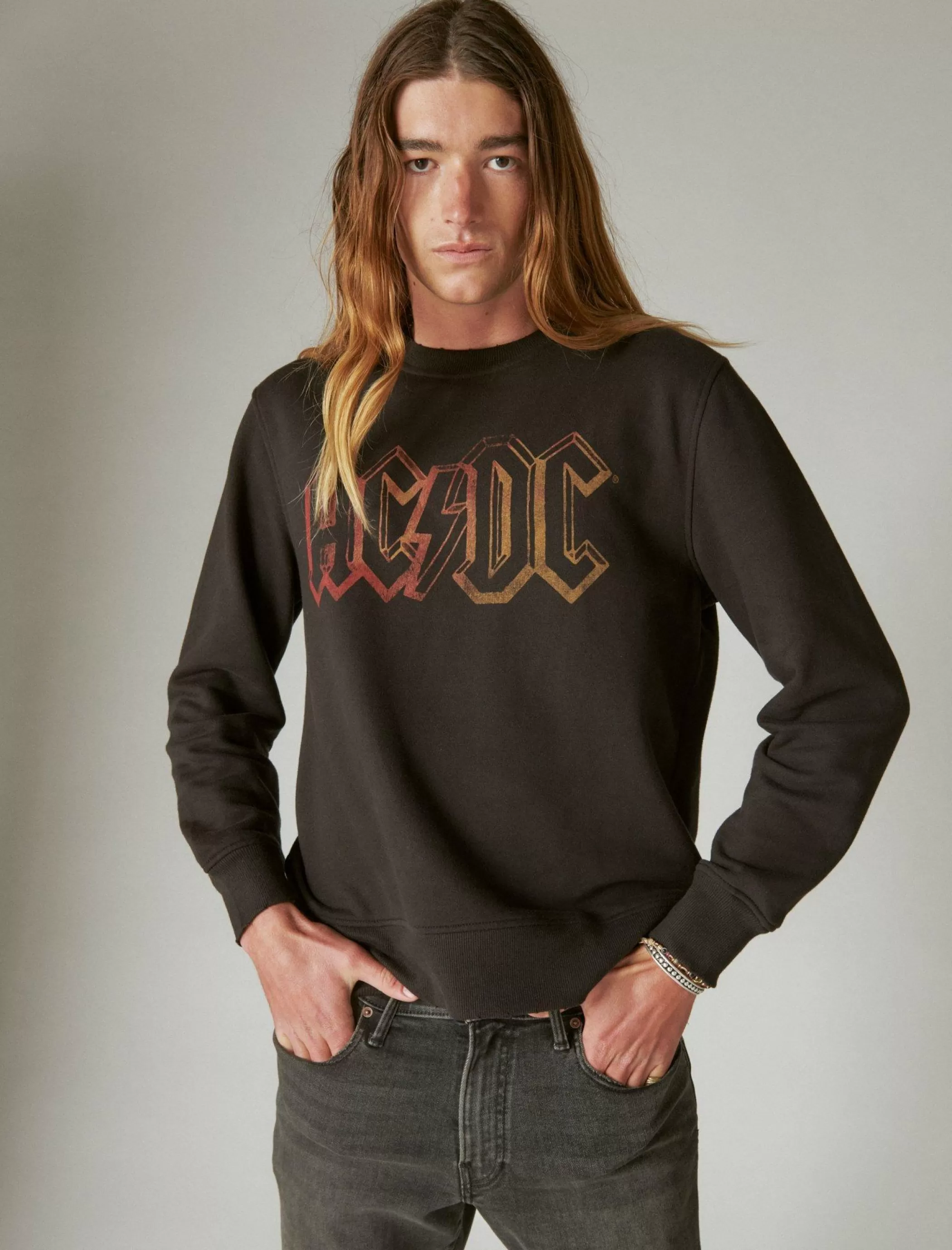 Lucky Brand Activewear*ac/dc oversized crew jet black