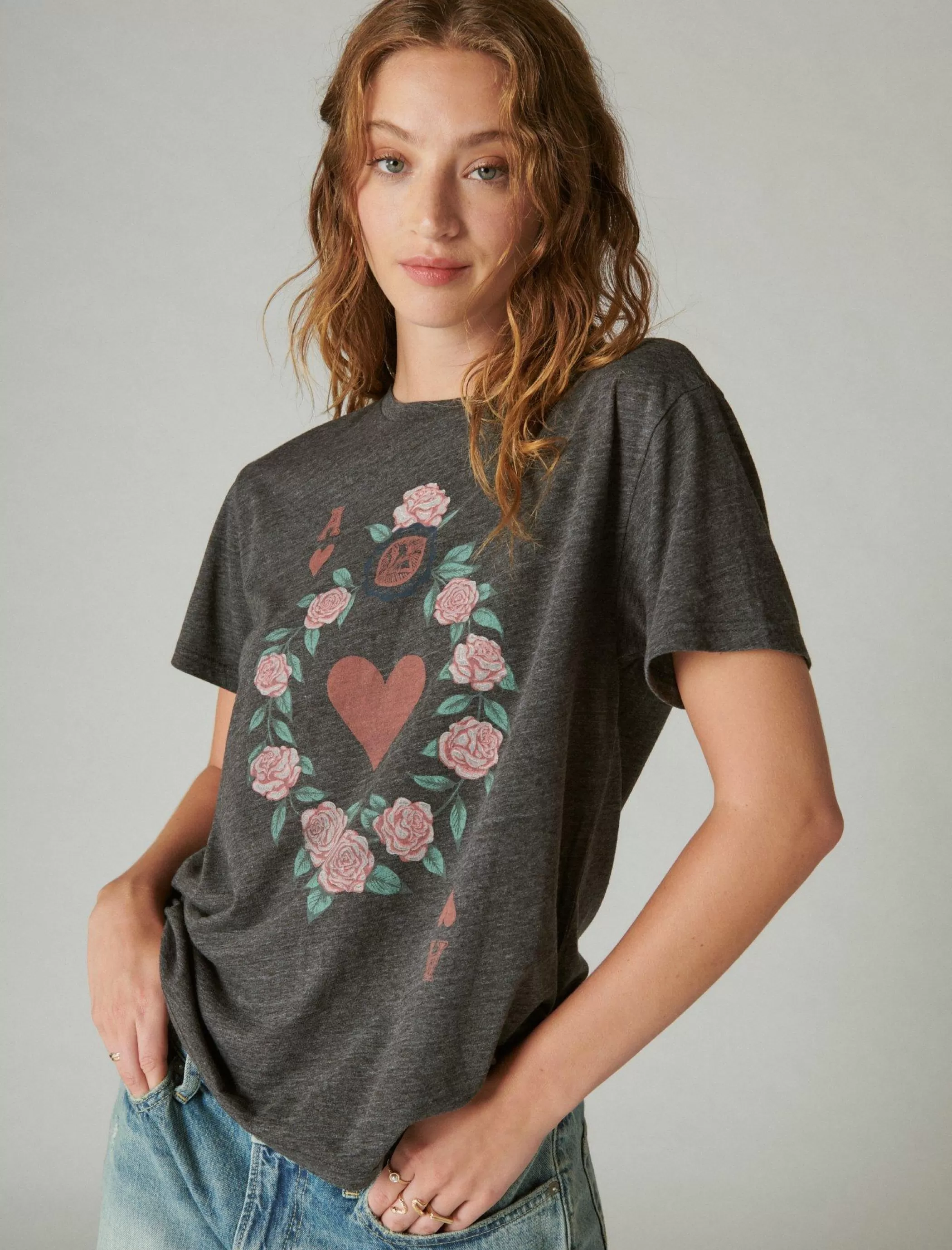 Lucky Brand Graphic Tees*ace boyfriend tee heather grey/charcoal