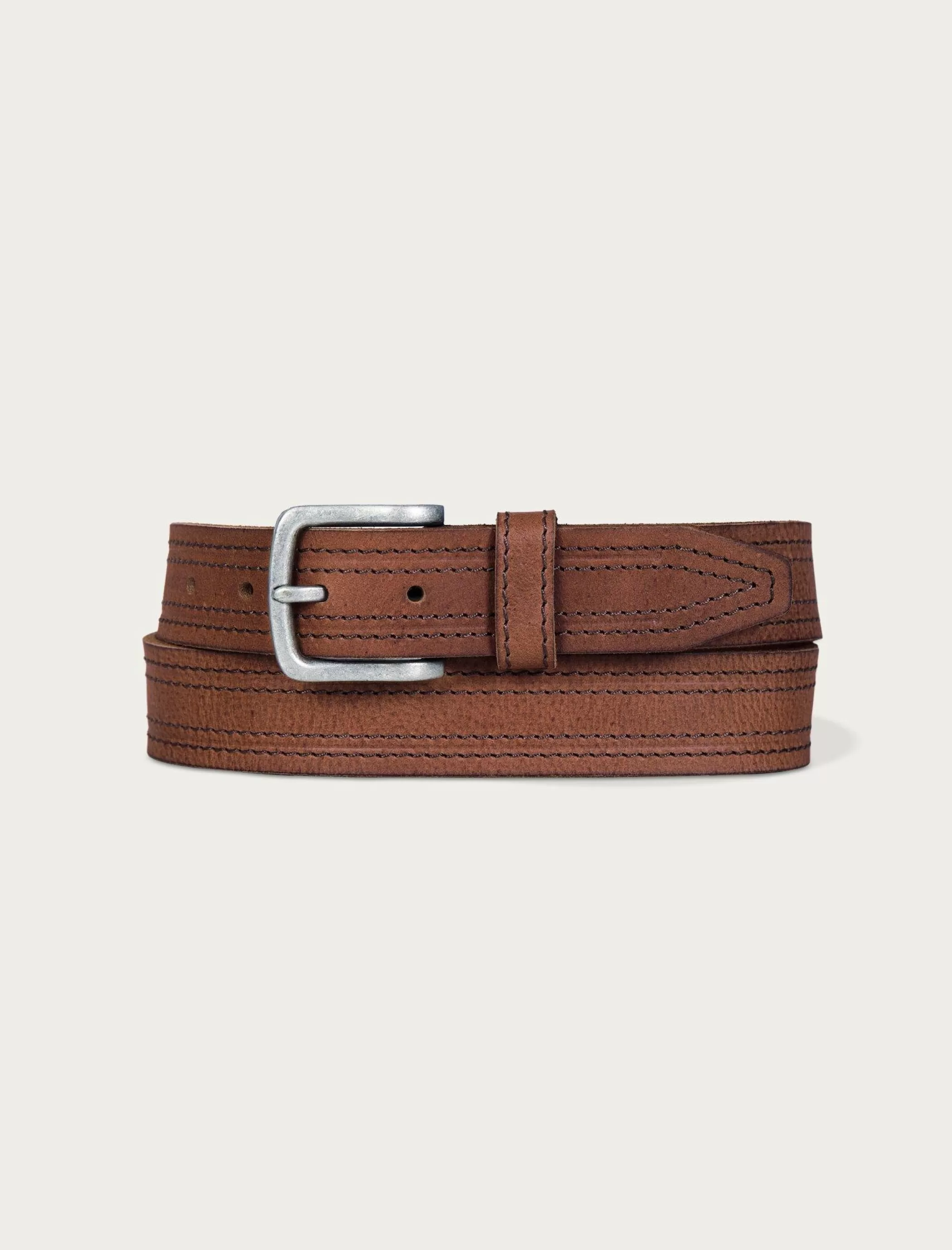 Lucky Brand Belts*antiqued leather belt with darker stitching detail medium brown