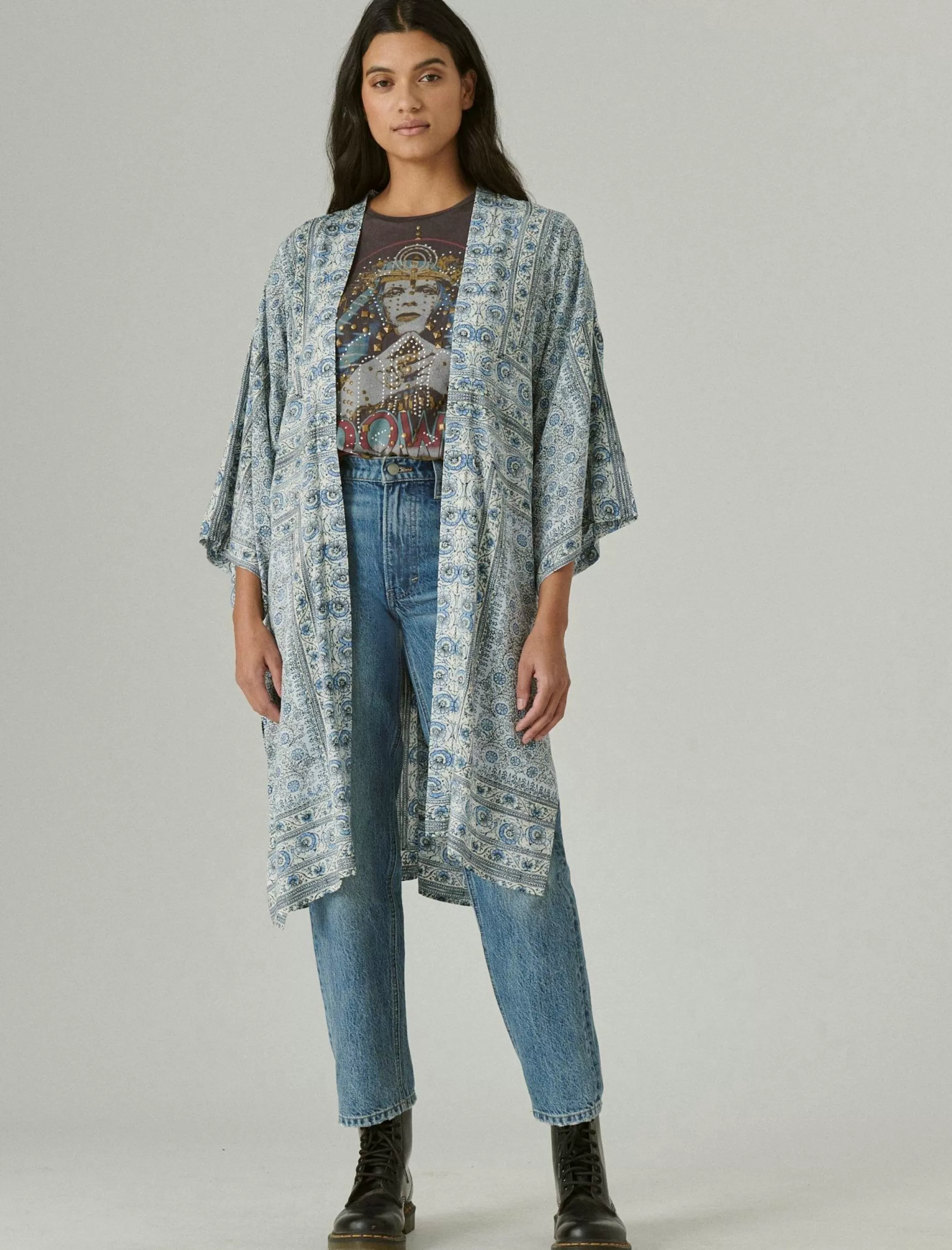 Lucky Brand Kimonos*bandana print maxi kimono blue multi