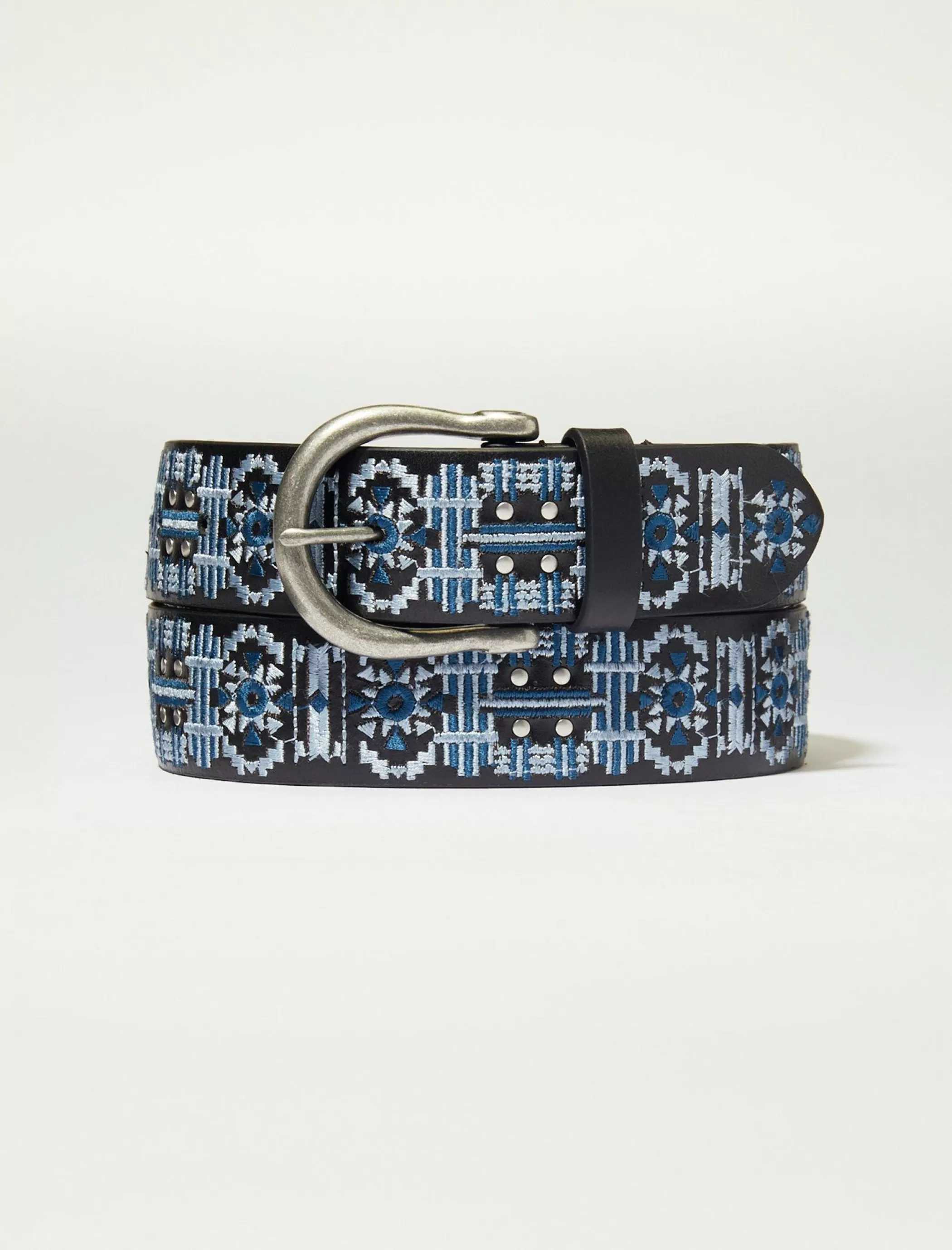 Lucky Brand Belts*blue geo embroidery belt multi