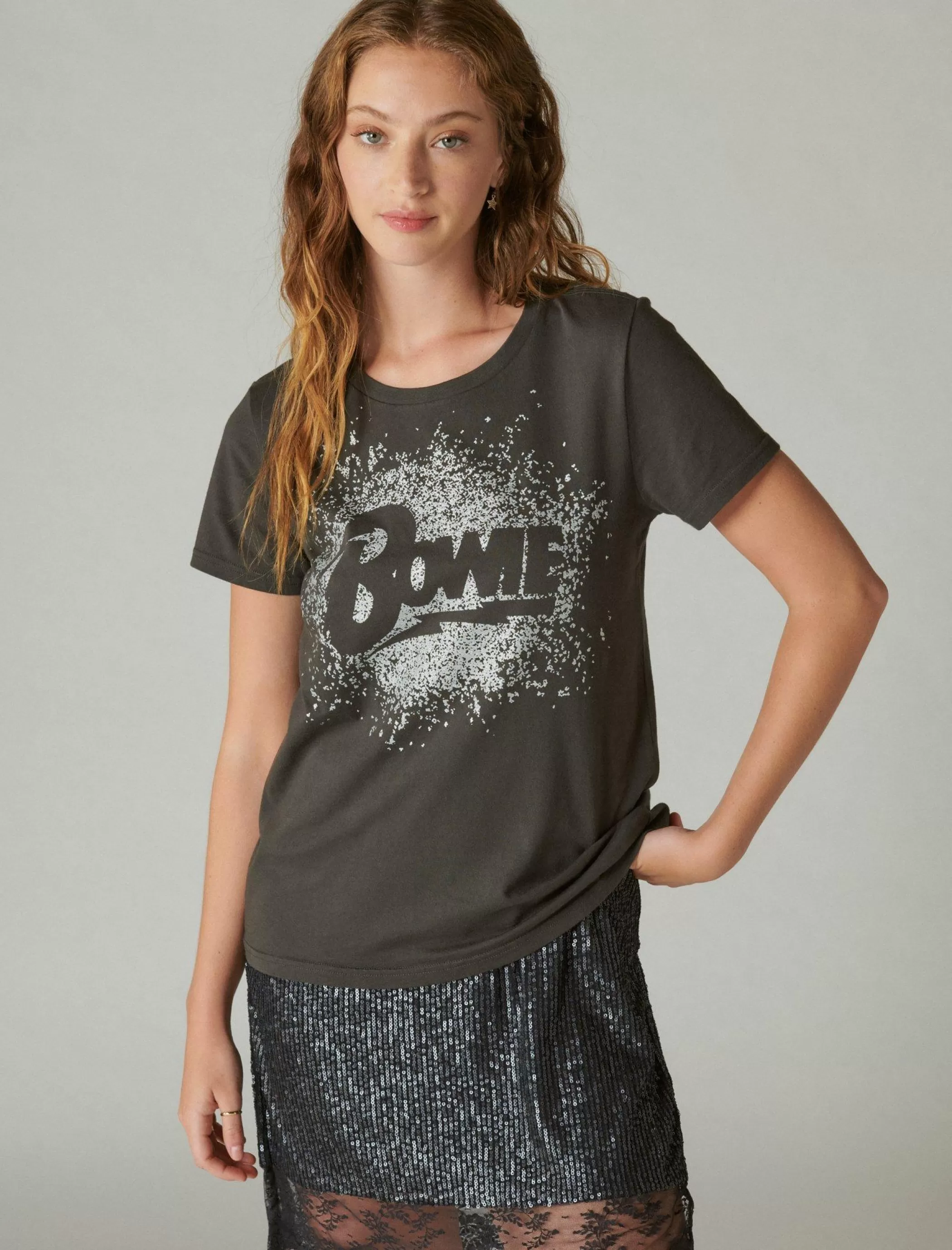 Lucky Brand Graphic Tees*bowie sparkle classic crew jet black