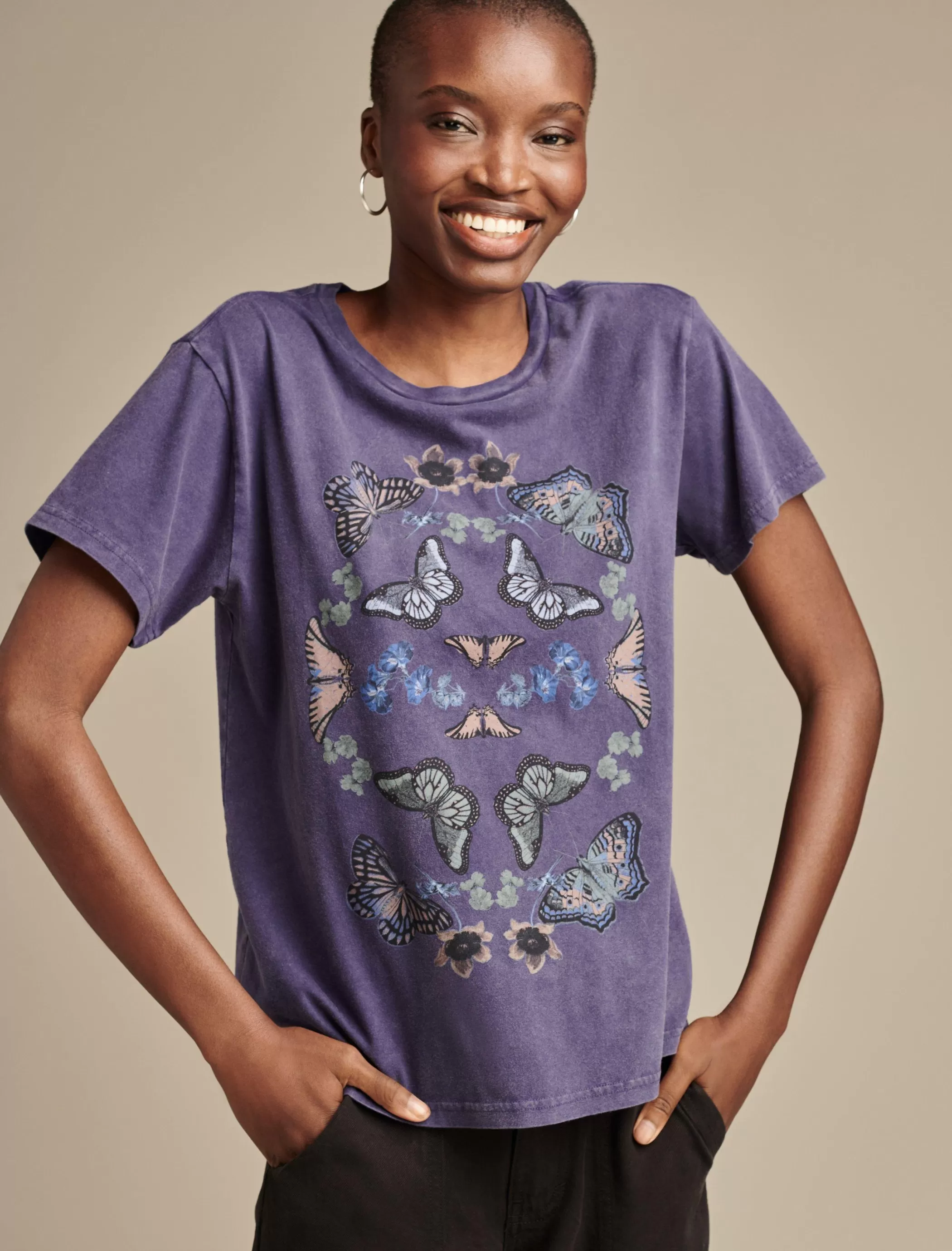 Lucky Brand Graphic Tees*butterflies boyfriend tee blue ribbon