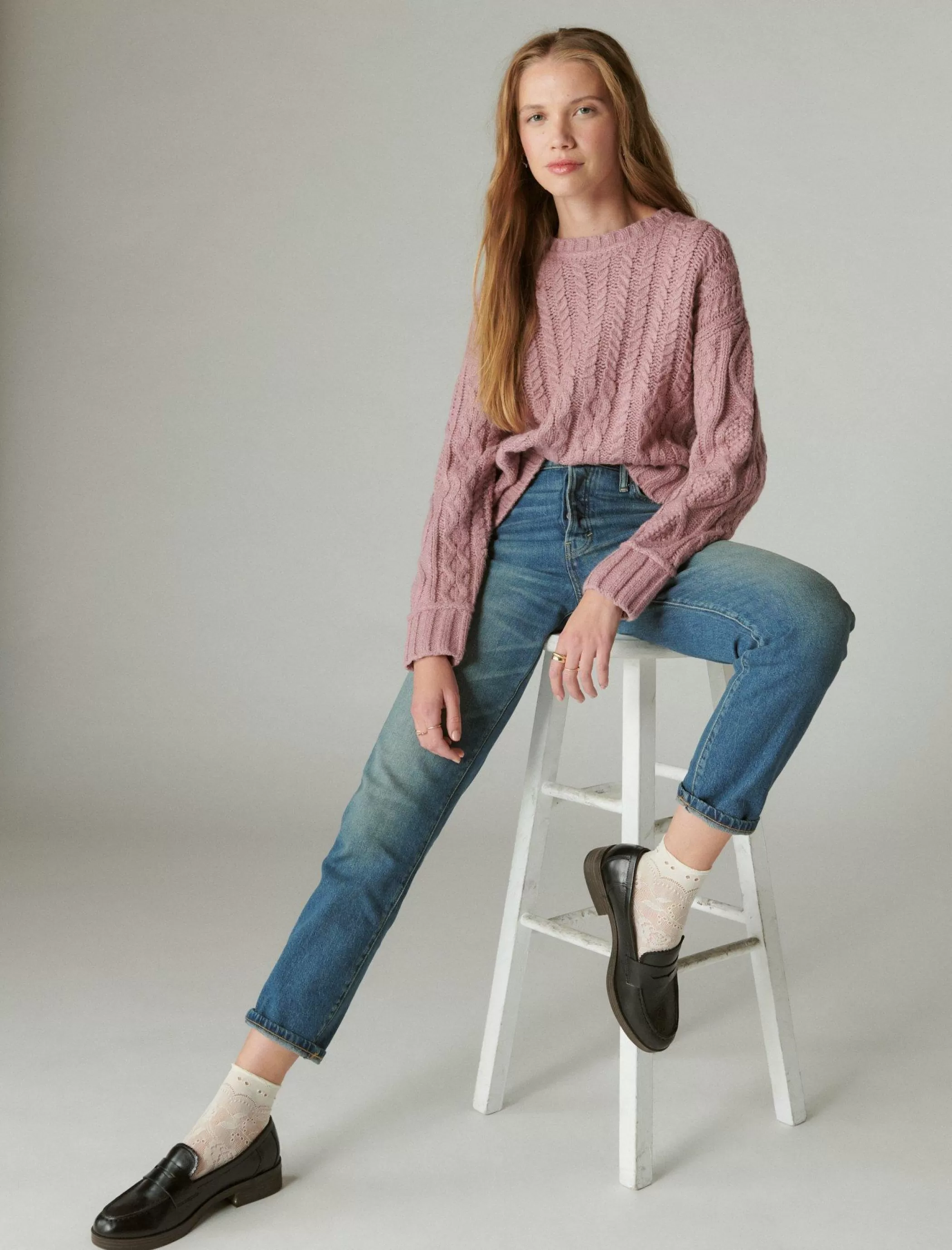 Lucky Brand Sweaters & Sweatshirts*cable crew sweater nostalgia rose