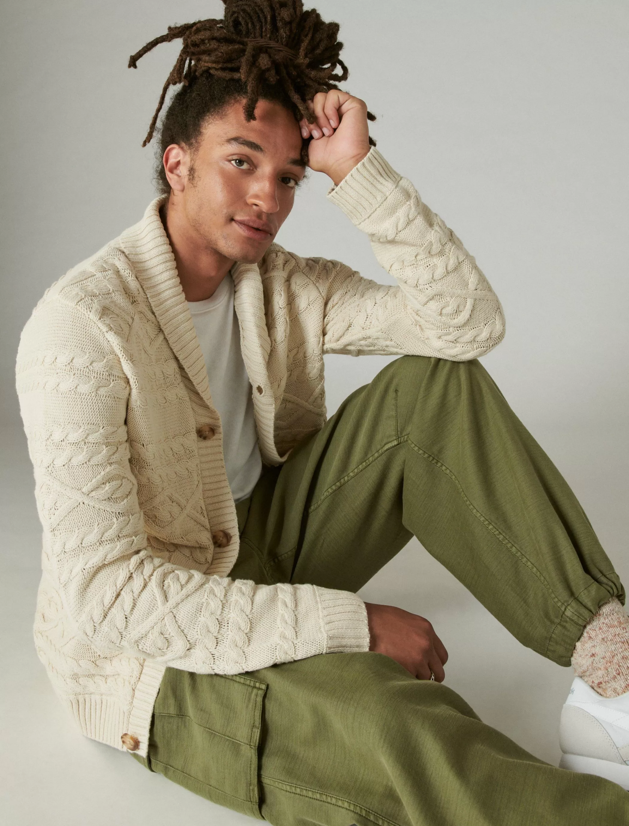 Lucky Brand Sweaters*cable knit cardigan whitecap gray