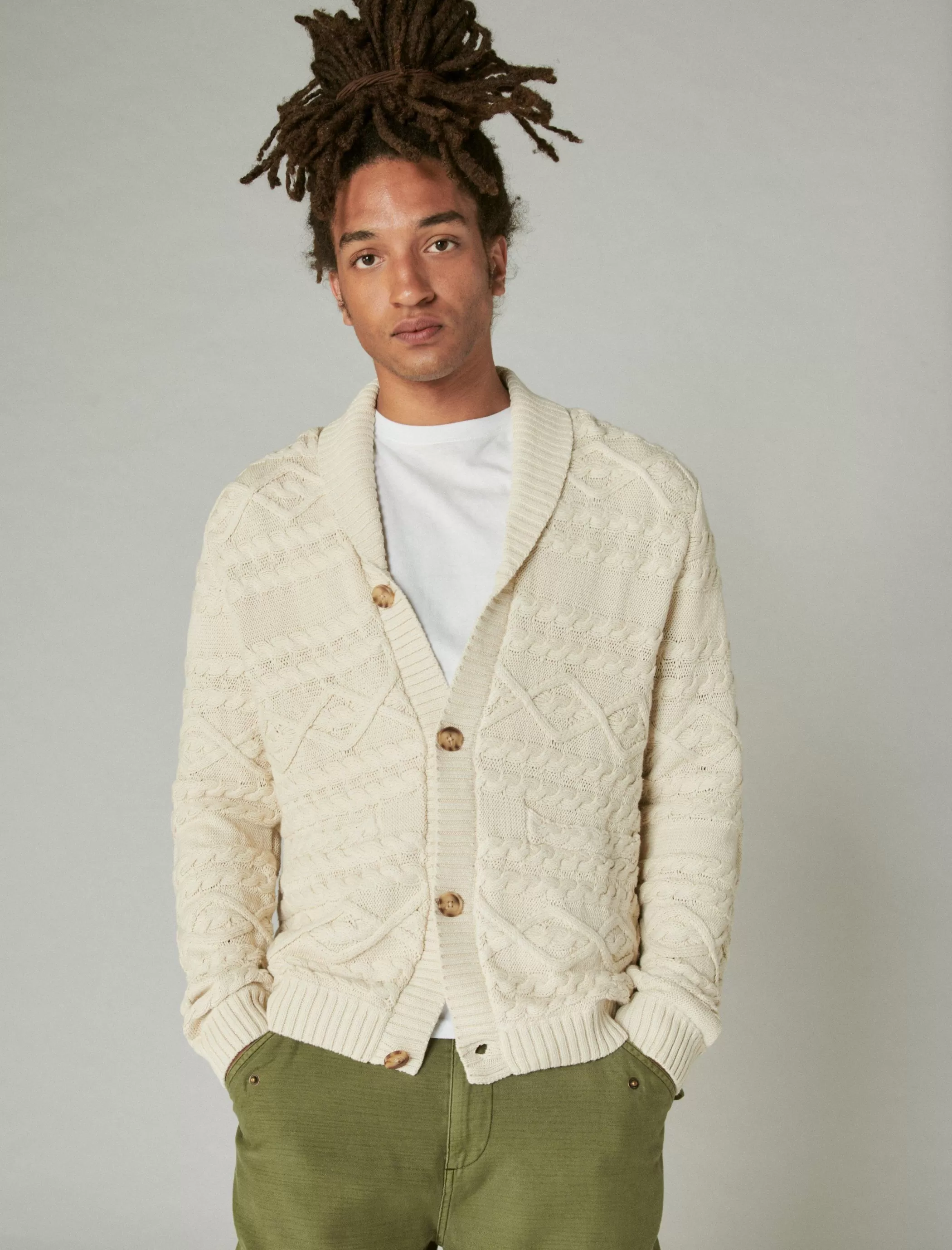 Lucky Brand Sweaters*cable knit cardigan whitecap gray