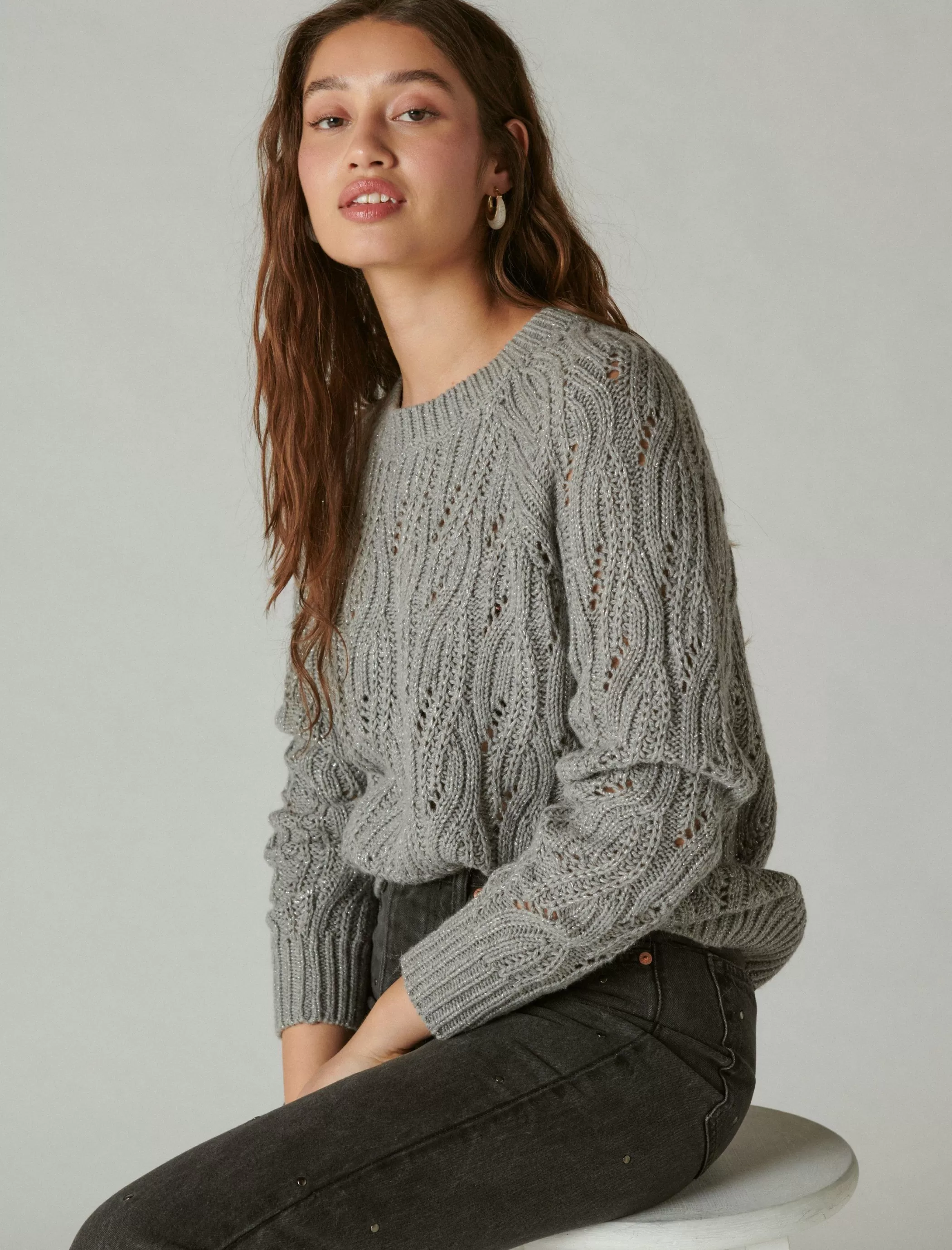 Lucky Brand Sweaters & Sweatshirts*cable stitch shine pullover medium heather grey