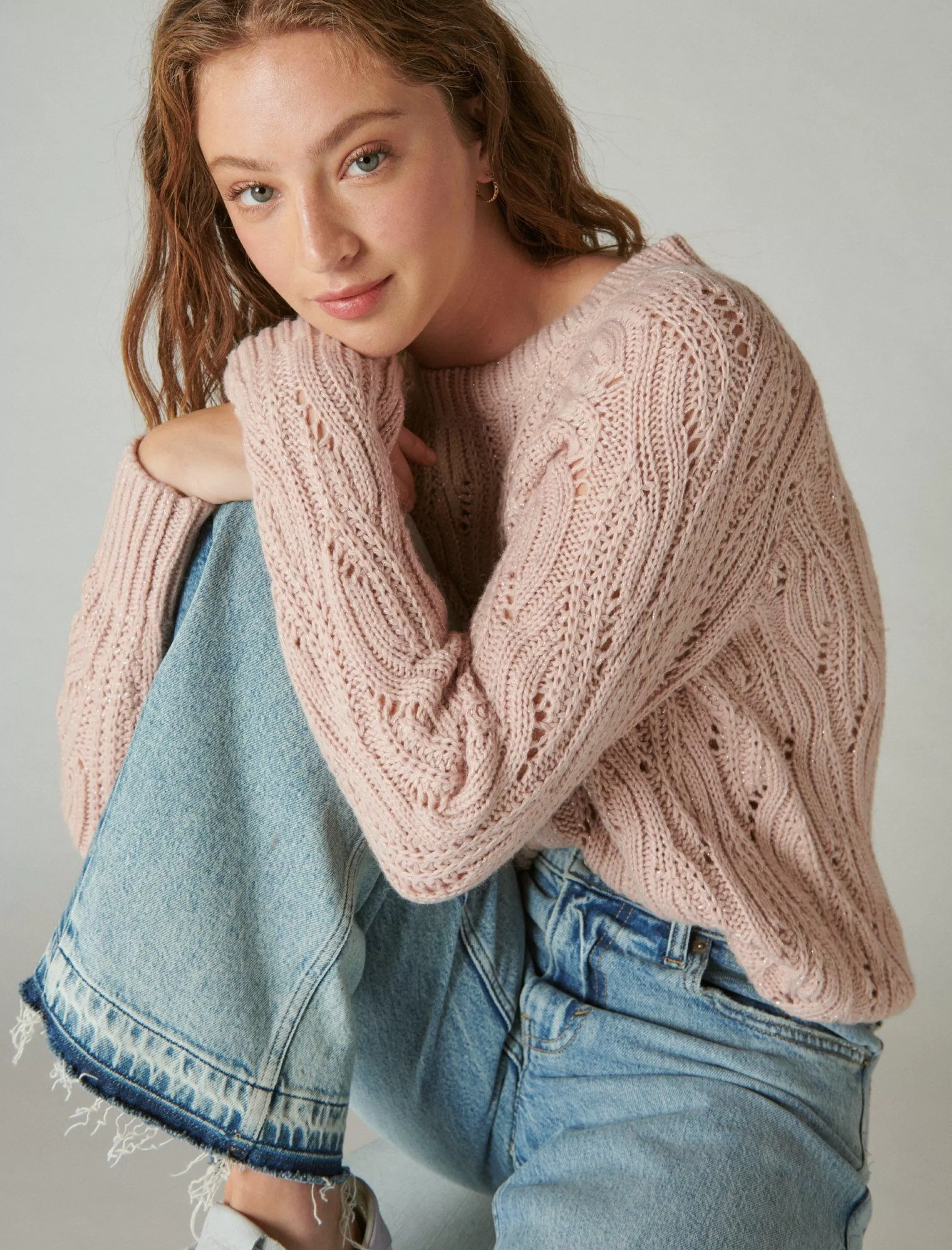 Lucky Brand Sweaters & Sweatshirts*cable stitch shine pullover sepia rose