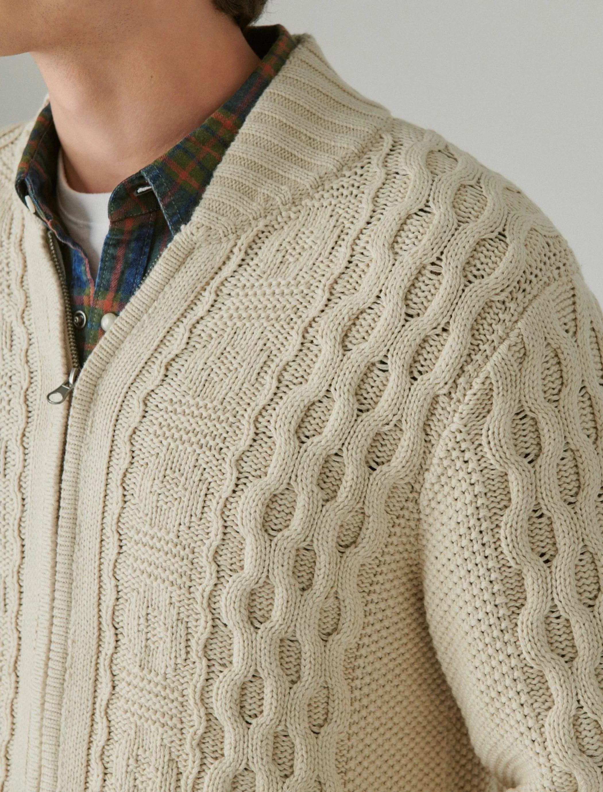 Lucky Brand Sweaters*cable zip up cardigan cream