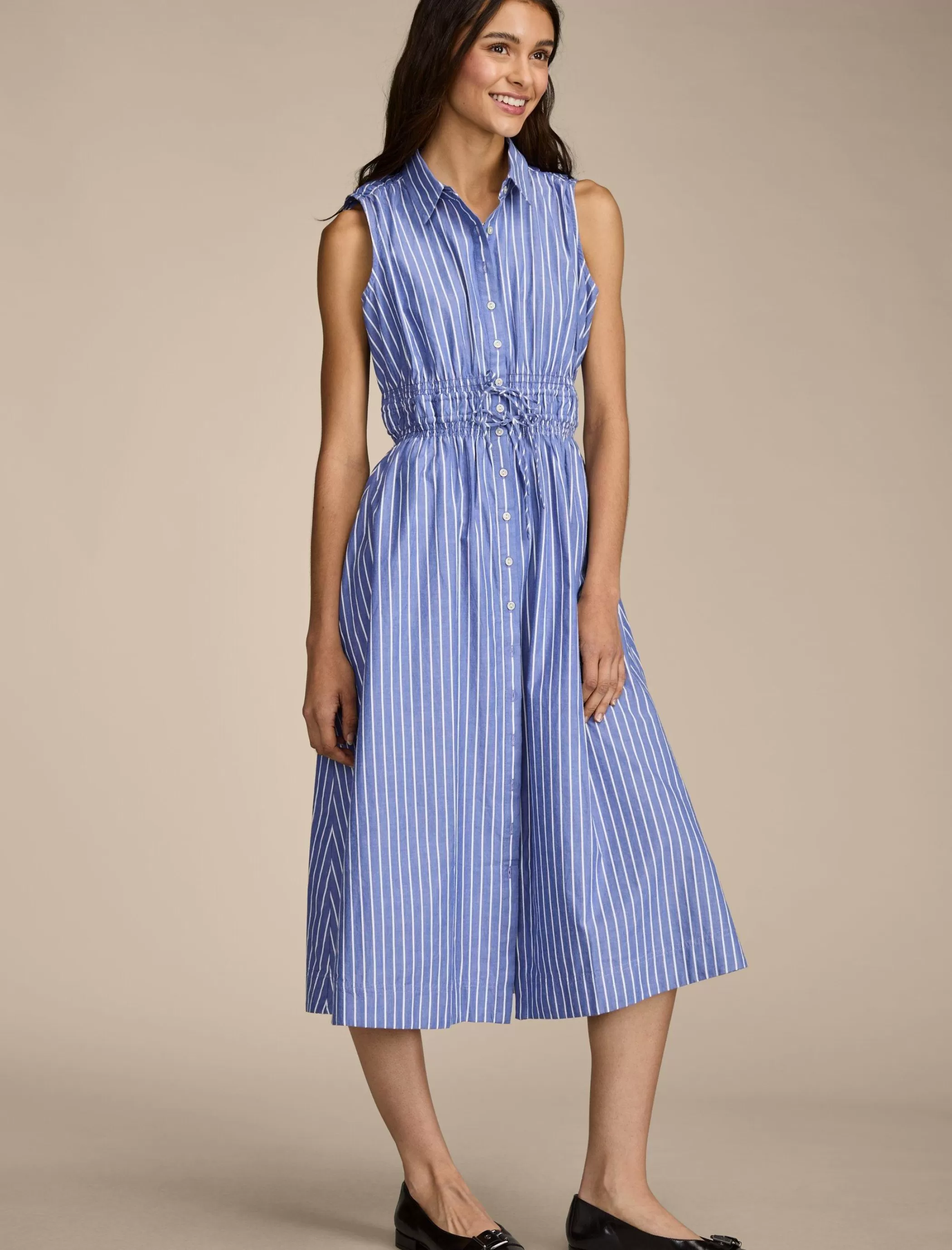 Lucky Brand Dresses*cinch waist shirt dress blue stripe