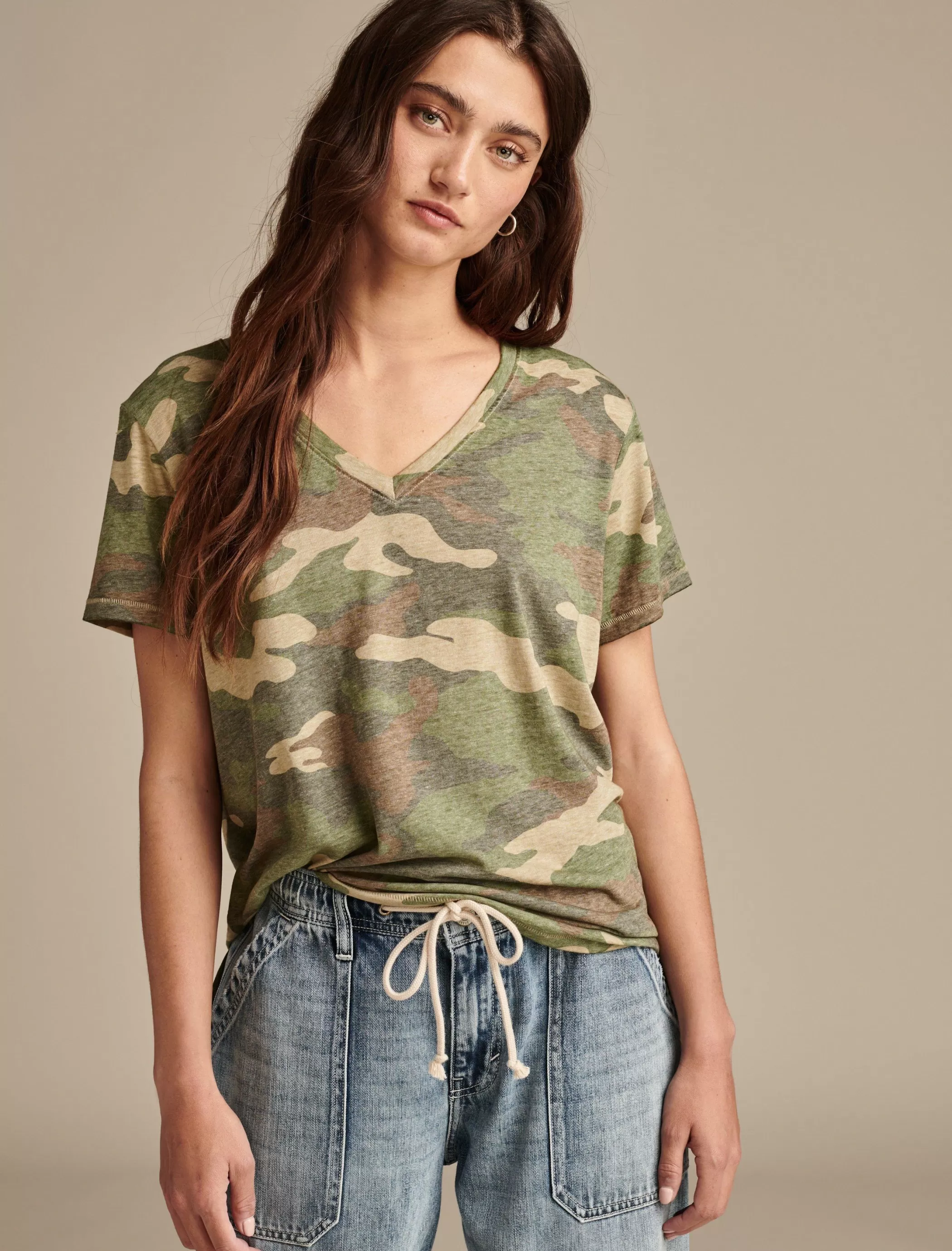 Lucky Brand Knit Tops*classic v-neck green camo