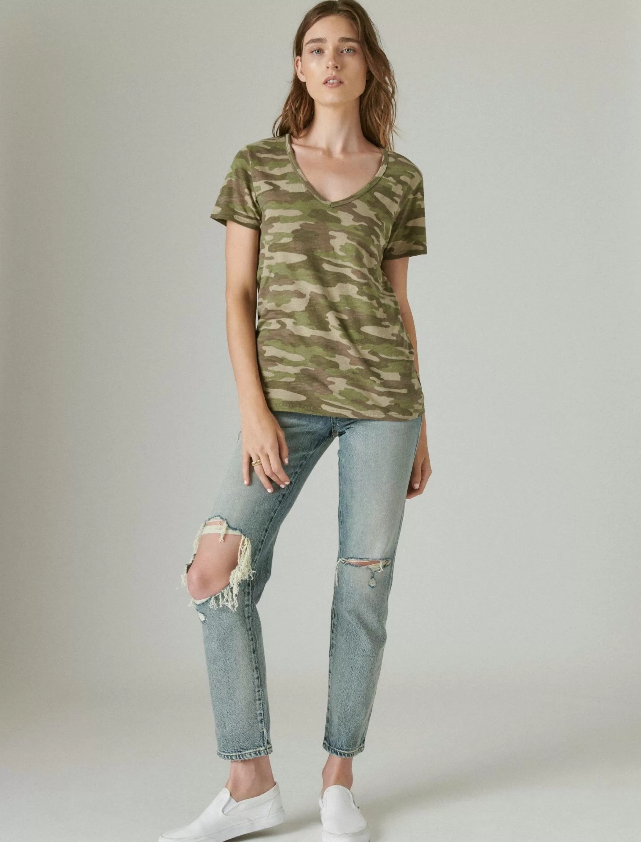 Lucky Brand Graphic Tees*classic v-neck green camo