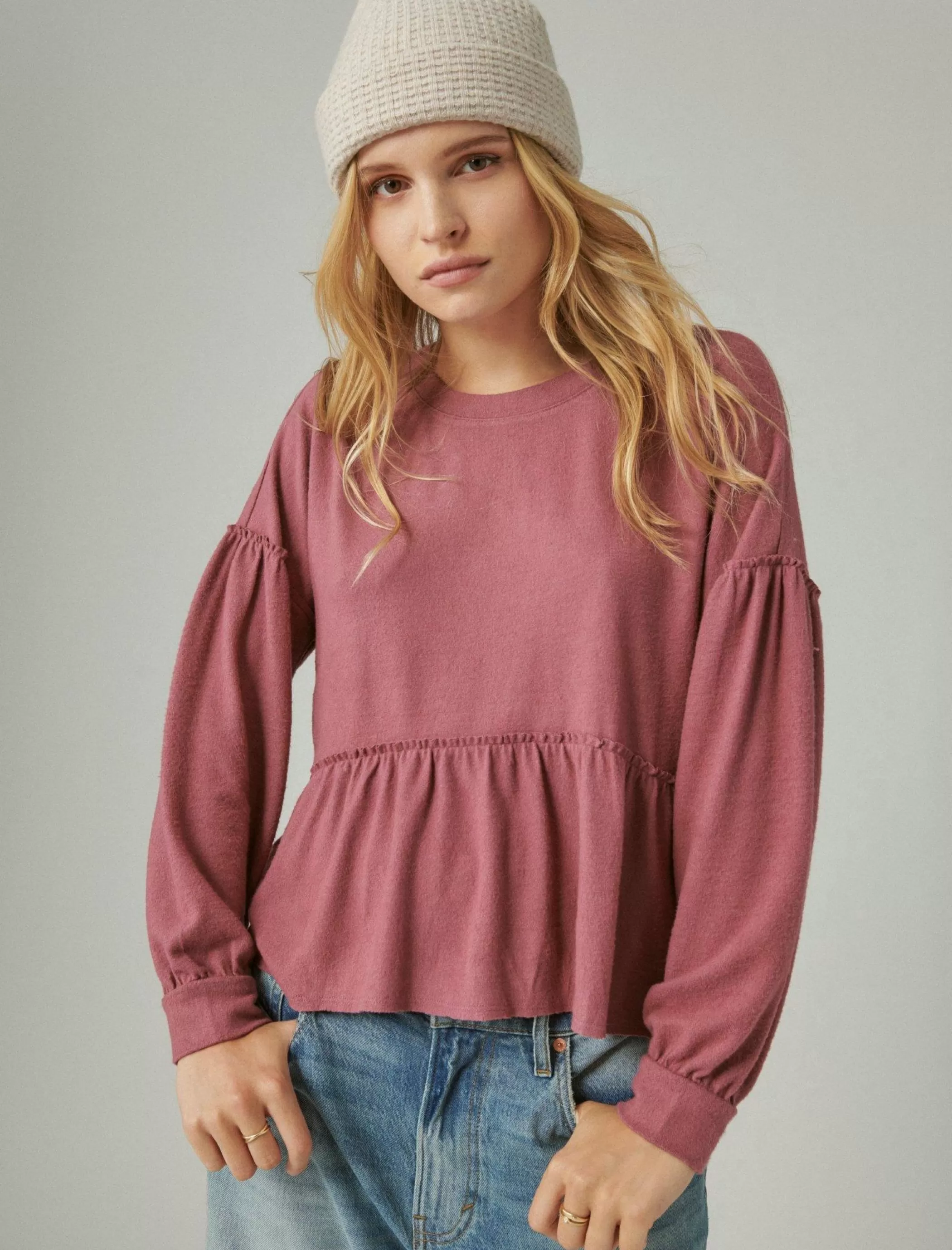 Lucky Brand Activewear*cloud jersey babydoll top rose brown