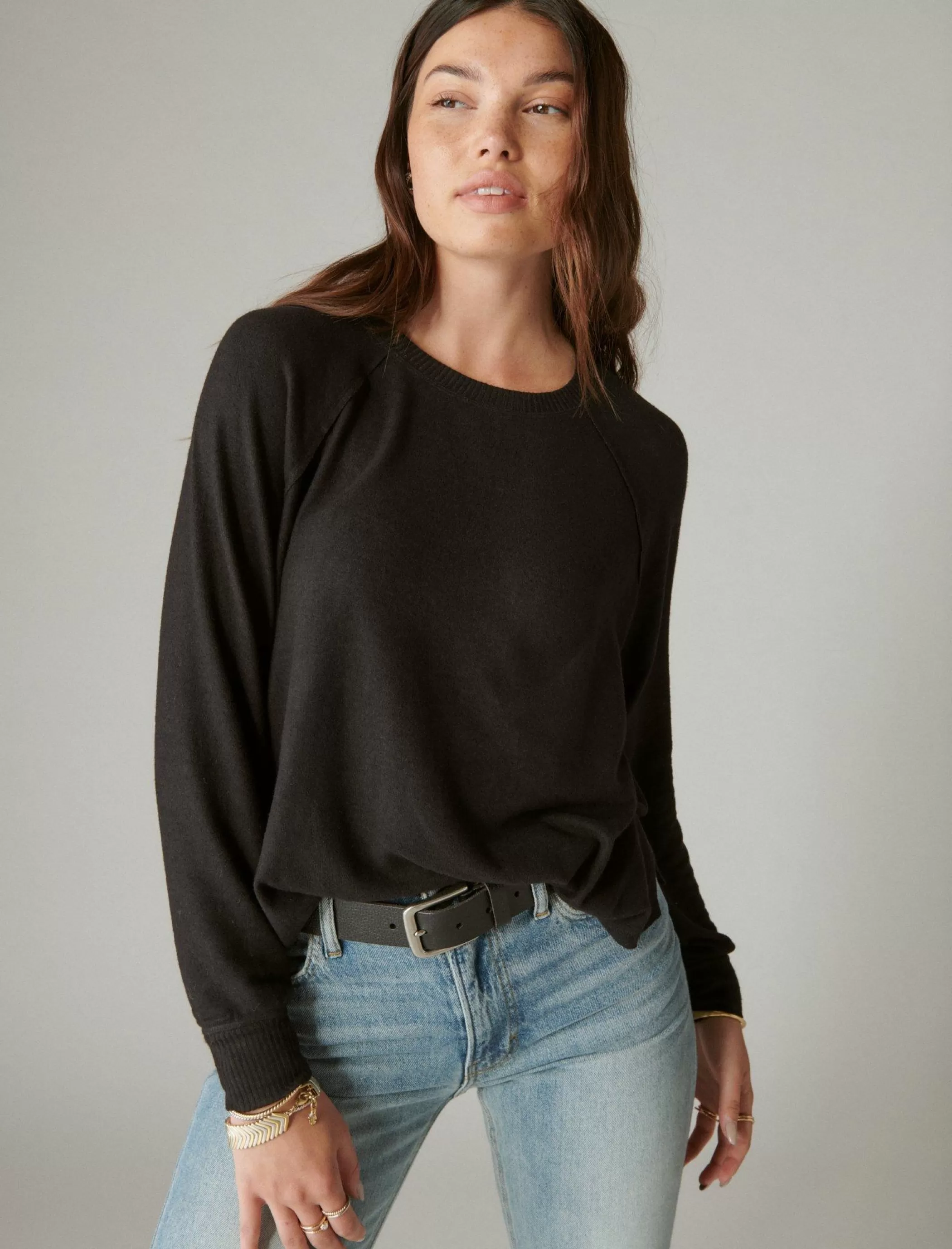 Lucky Brand Activewear*cloud jersey long sleeve crew jet black