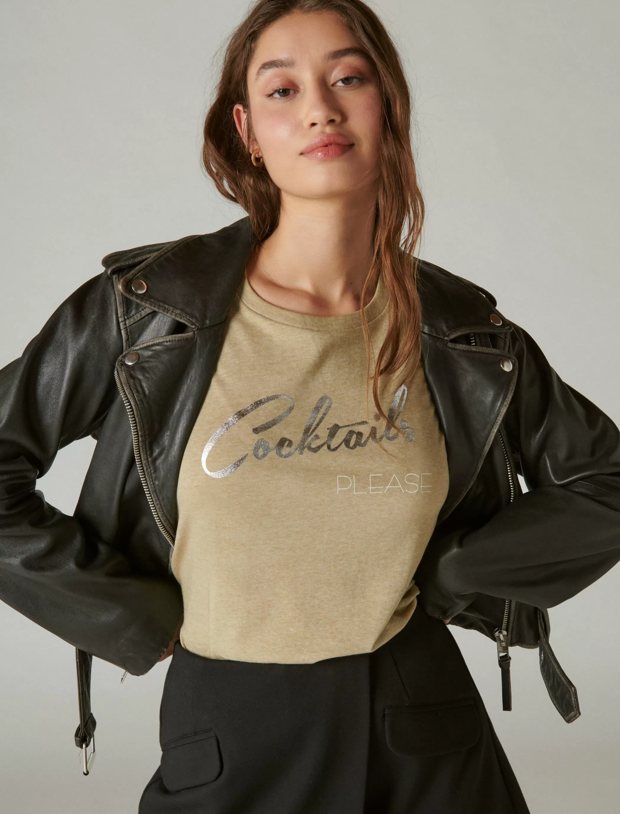 Lucky Brand Graphic Tees*cocktail please classic crew kelp