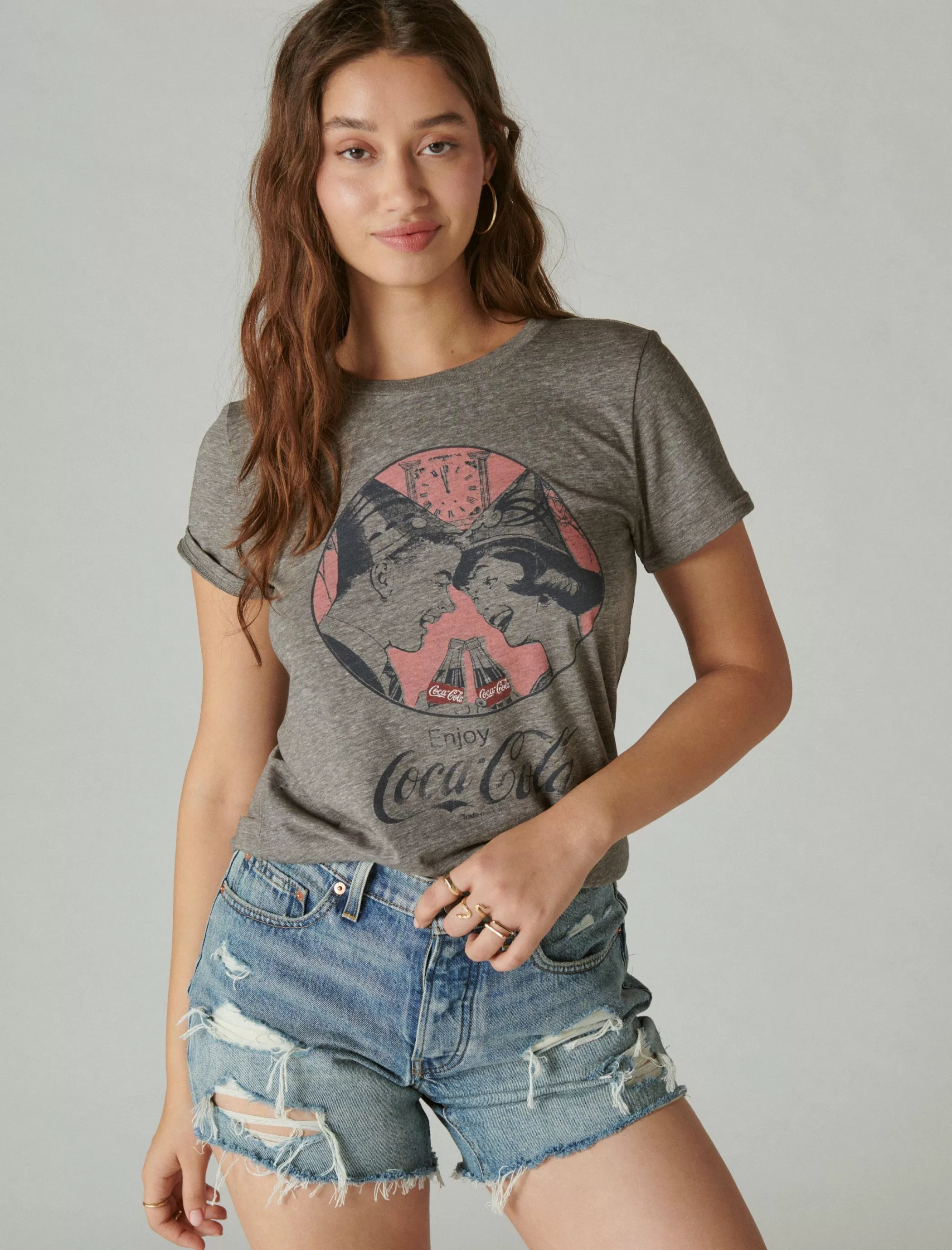 Lucky Brand Graphic Tees*coke new years classic crew heather grey