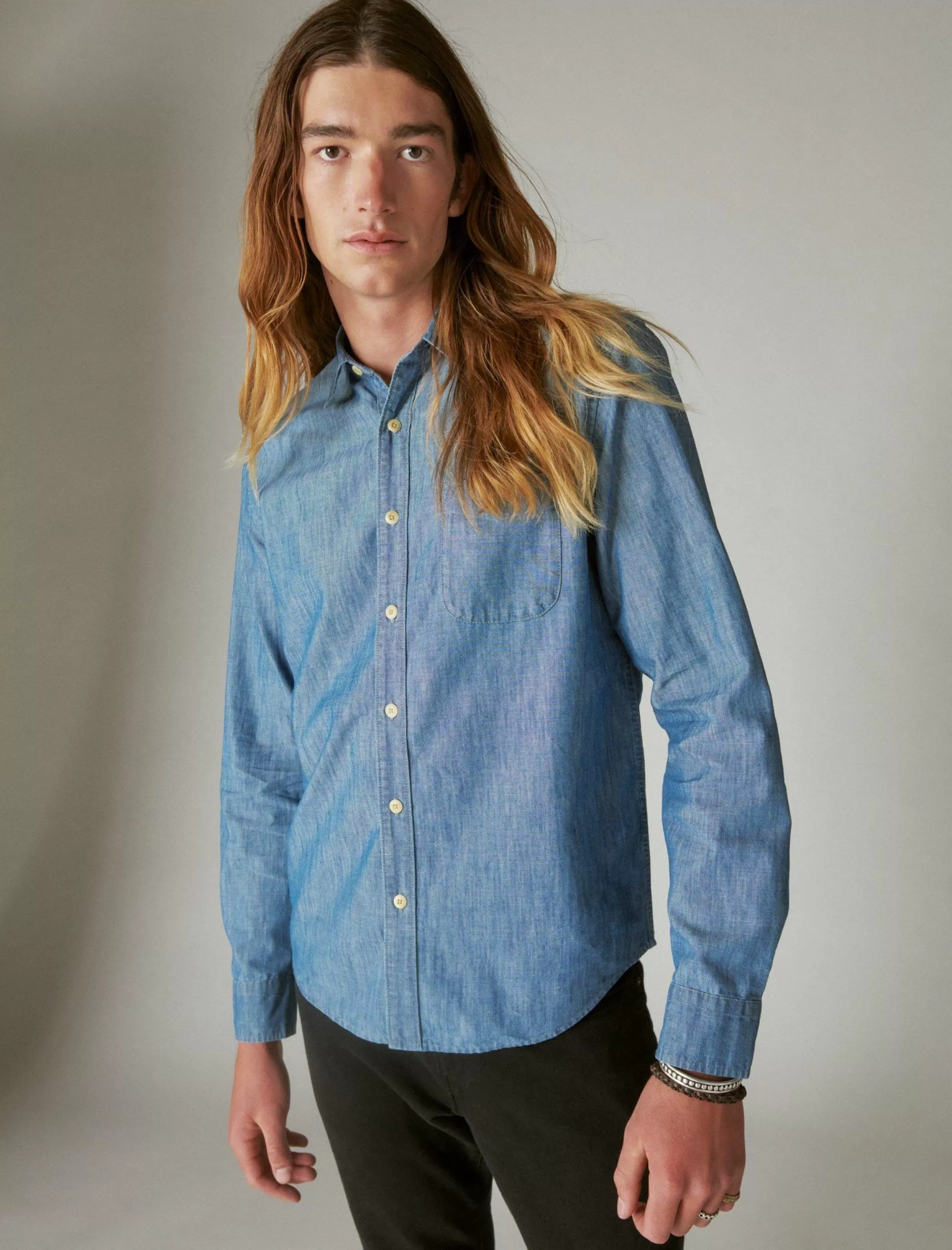 Lucky Brand Button-Downs*coolmax chambray one pocket long sleeve shirt chambray blue