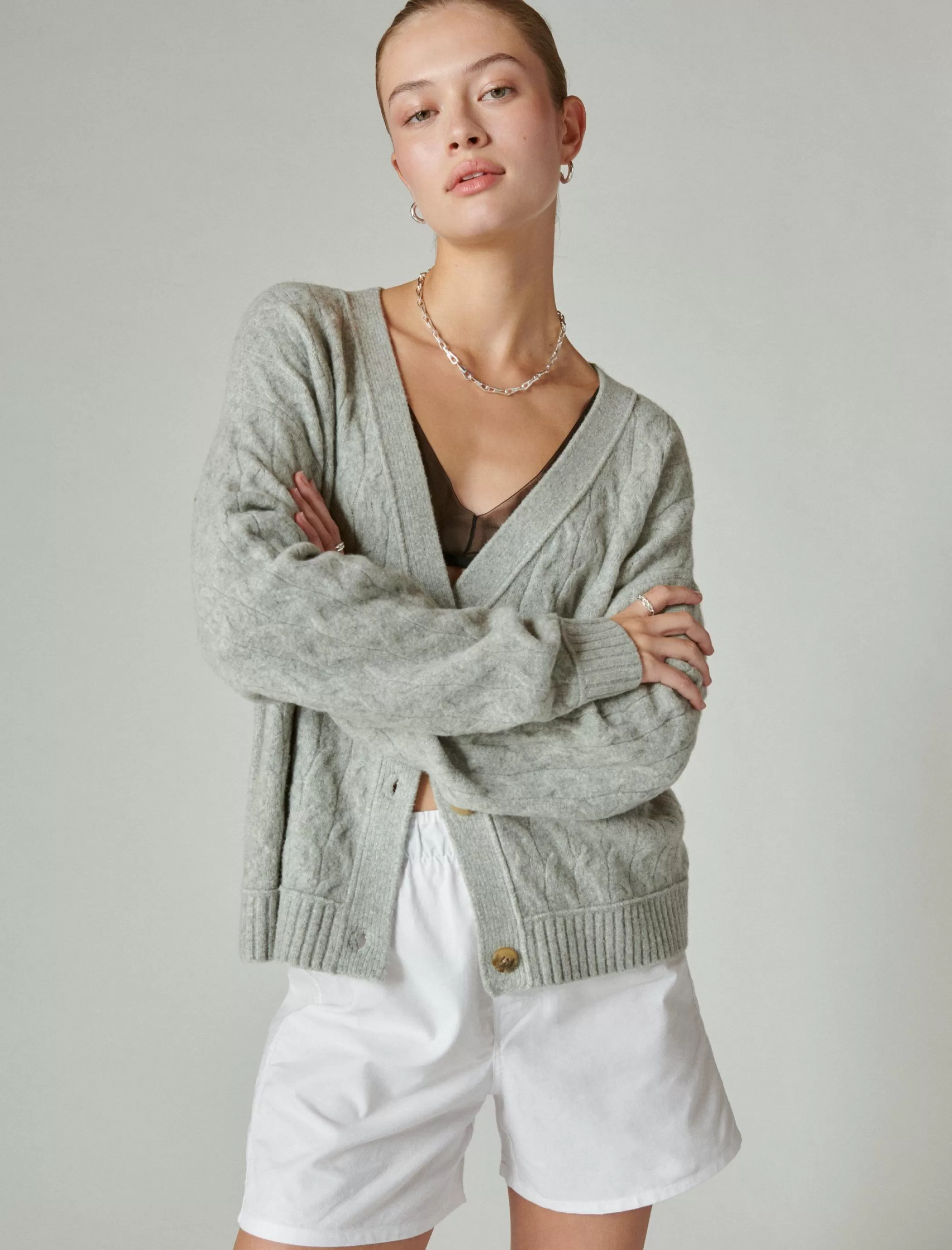 Lucky Brand Sweaters & Sweatshirts*cozy cable stitch cardigan light heather gray