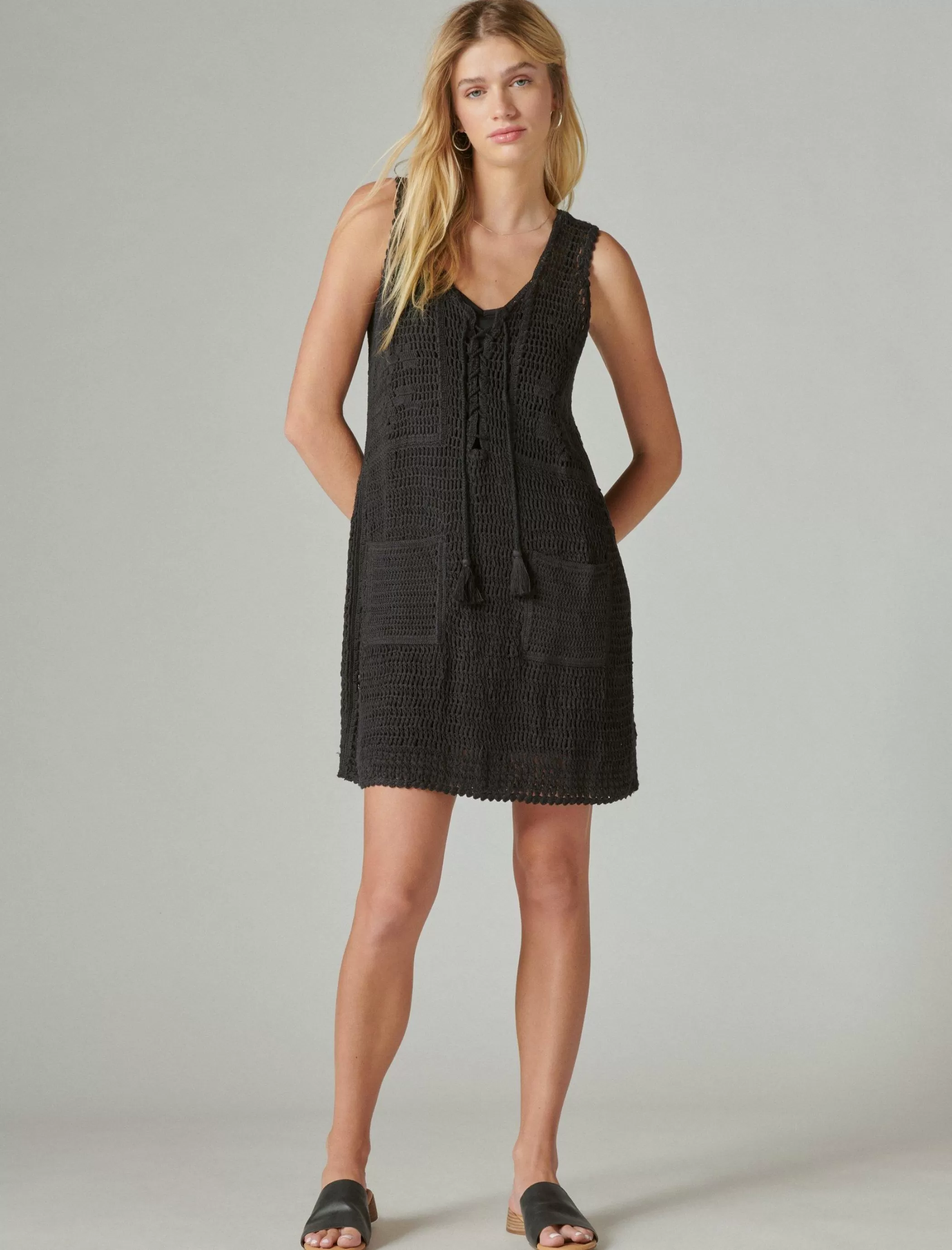 Lucky Brand Dresses*crochet baja tunic dress meteorite