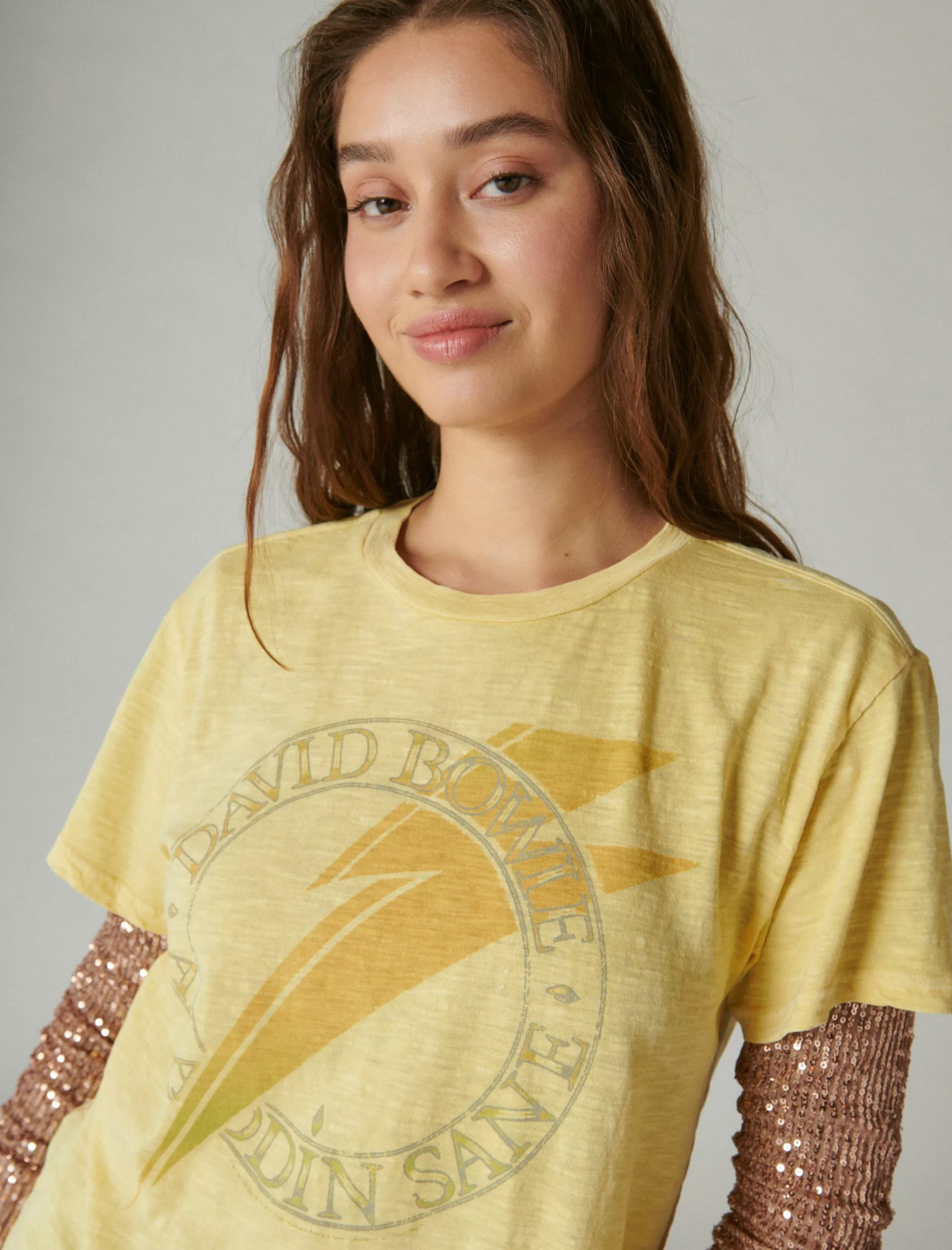 Lucky Brand Graphic Tees*david bowie alladin sane boyfriend tee dusky citron