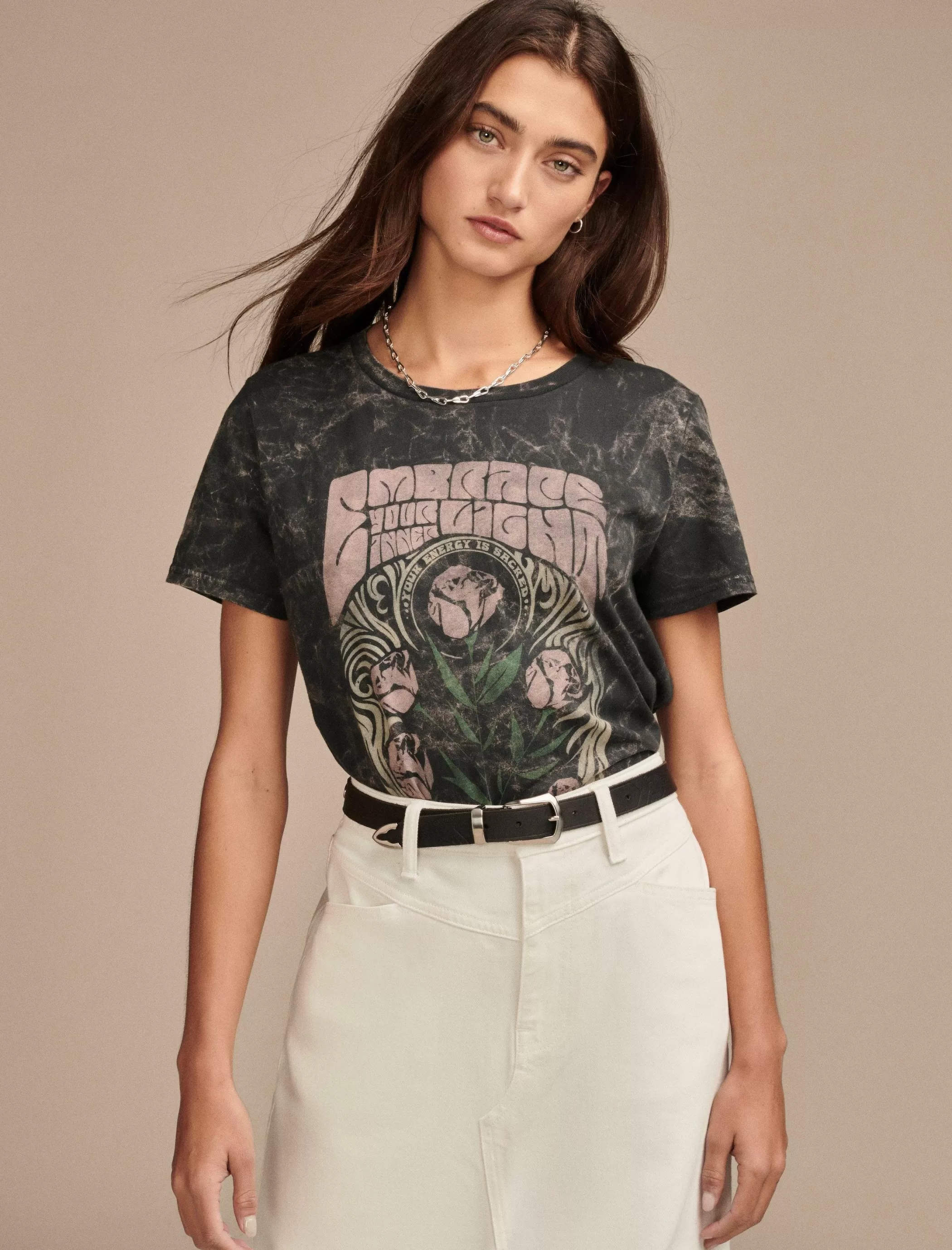 Lucky Brand Graphic Tees*embrace floral poster classic crew iron ore