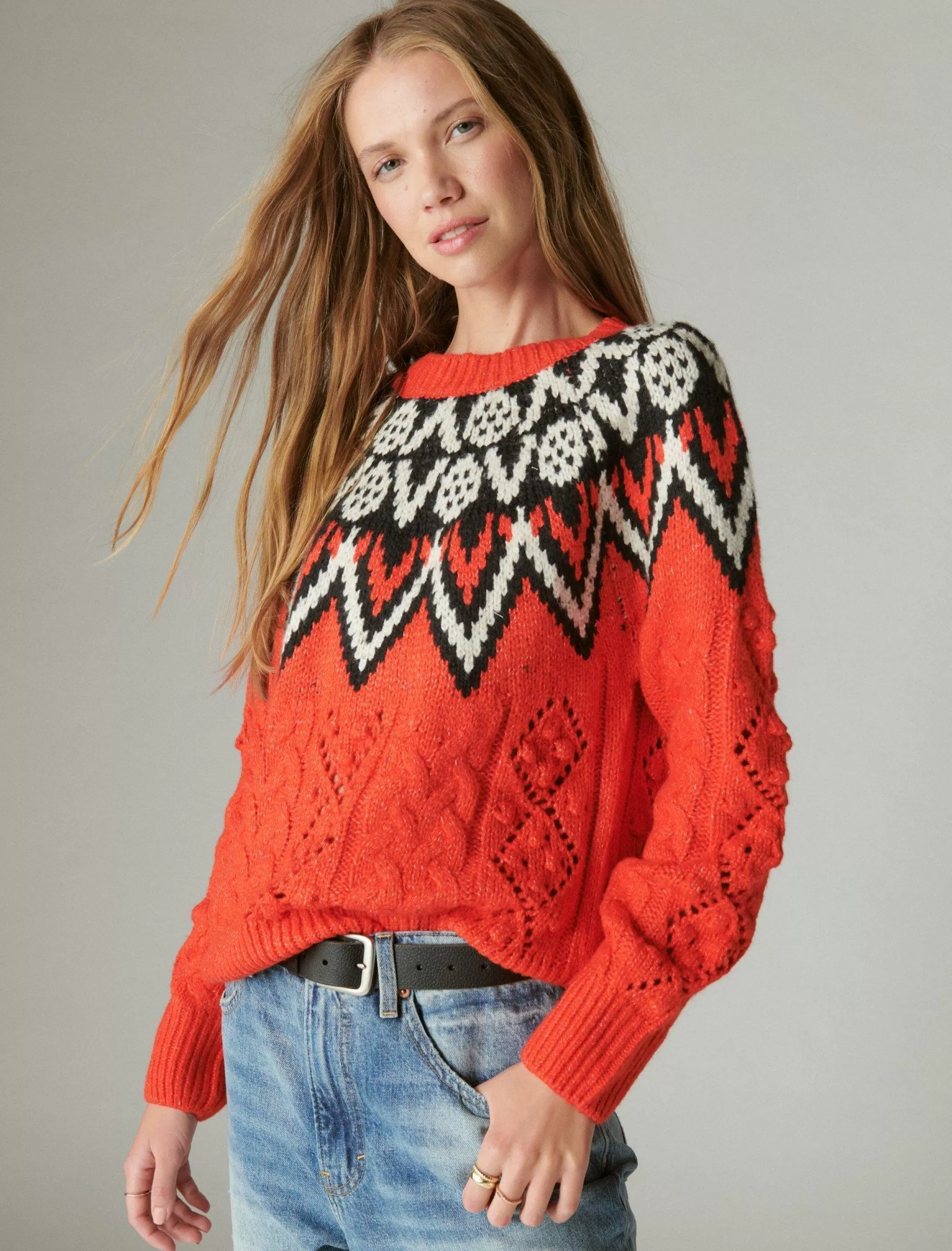 Lucky Brand Sweaters & Sweatshirts*fair isle sweater fiery red combo