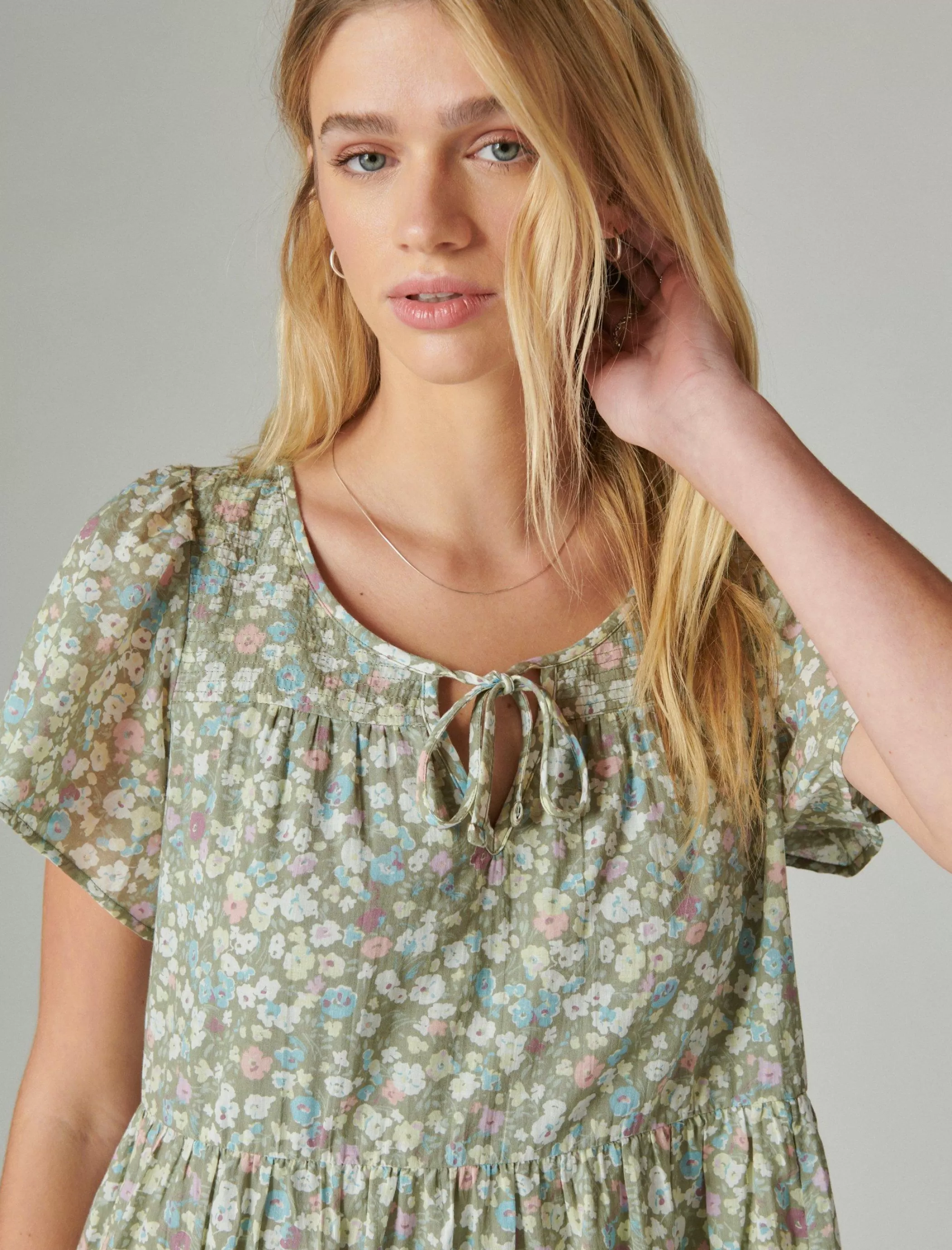 Lucky Brand Dresses*floral printed tiered mini forest multi