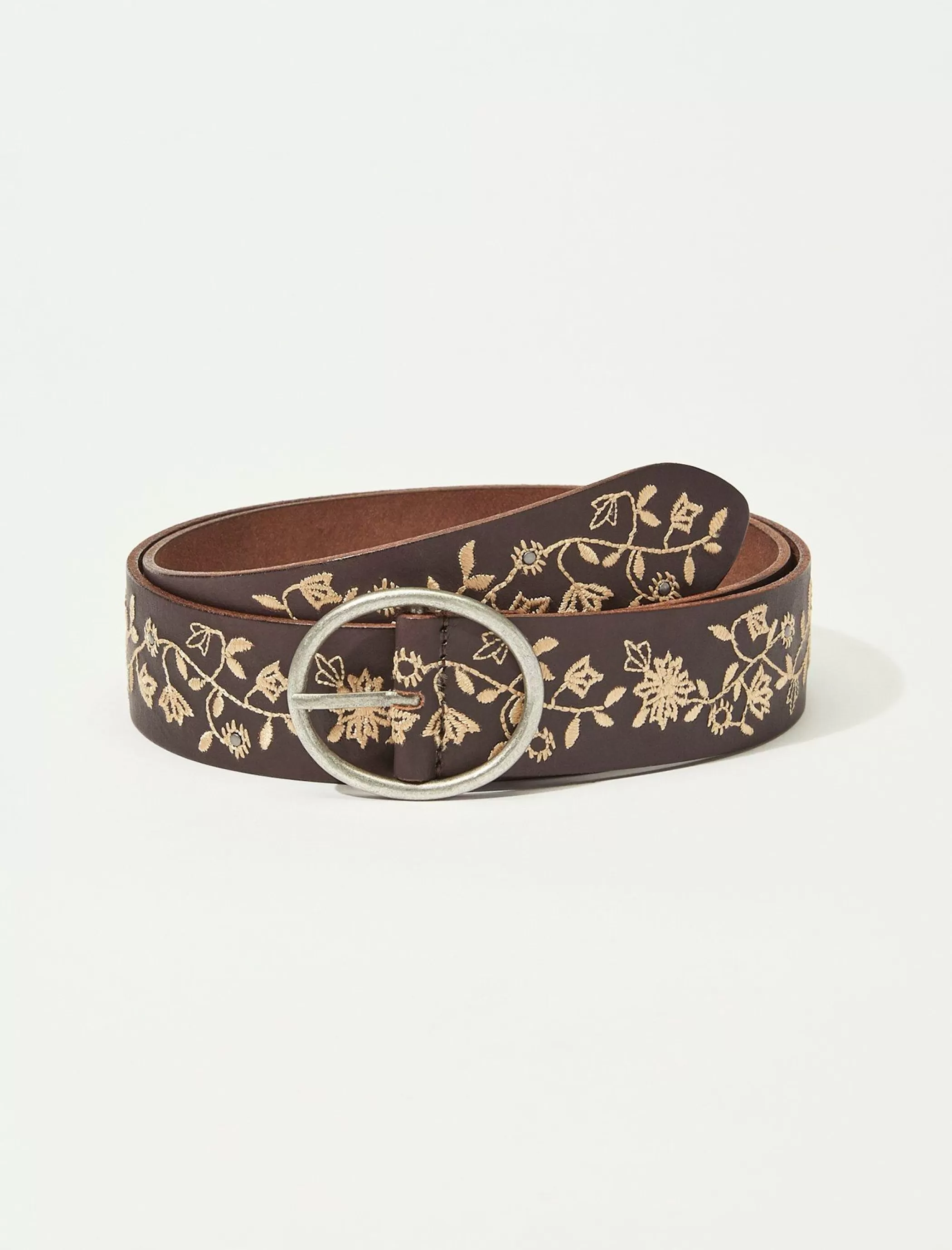 Lucky Brand Belts*floral vine embroidered belt dark brown