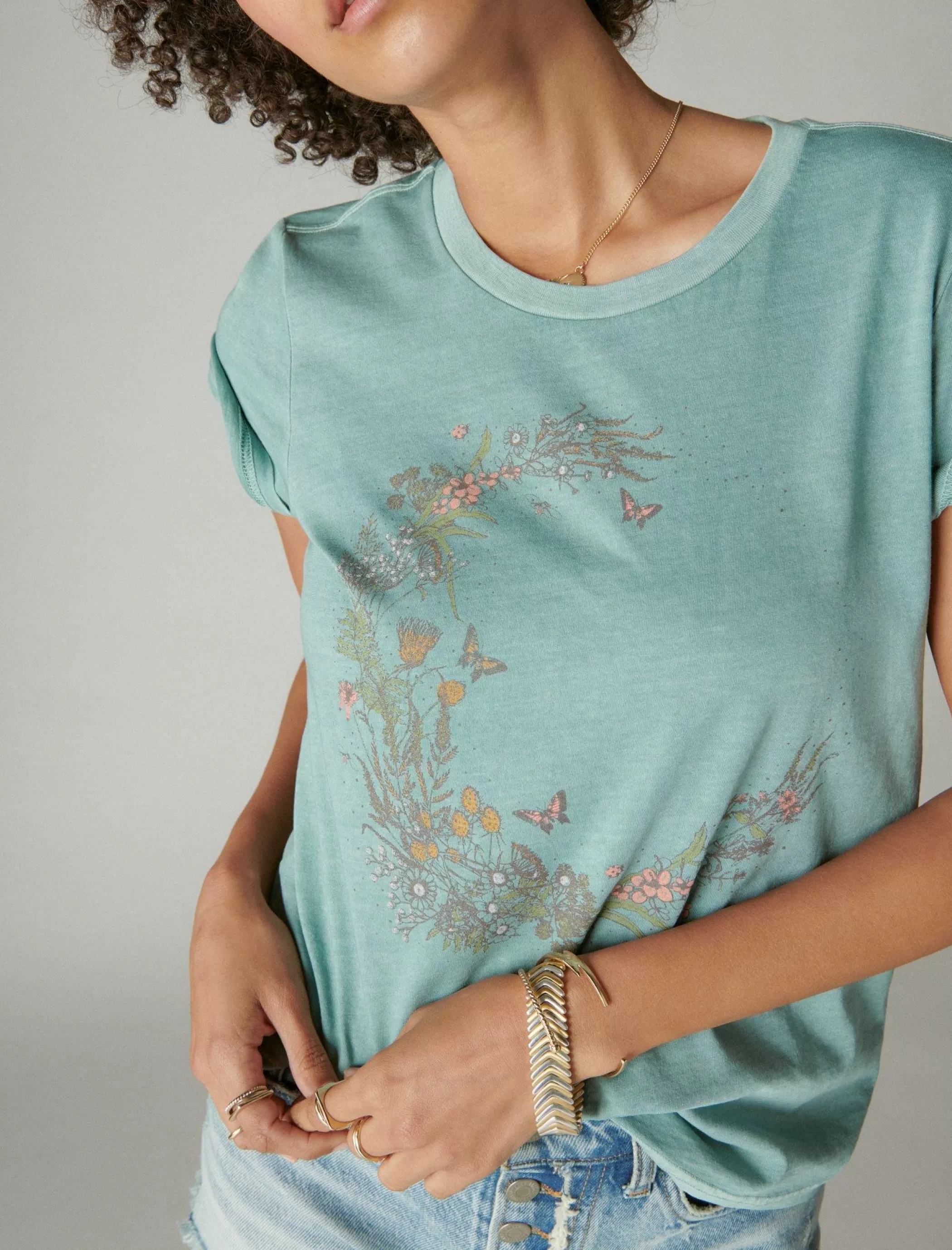 Lucky Brand Graphic Tees*flower moon classic crew trellis