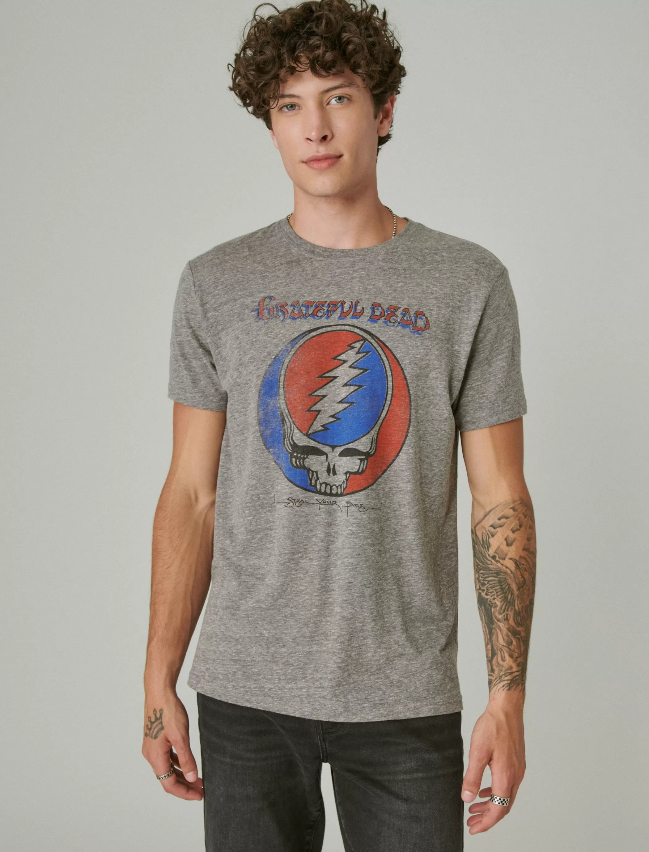 Lucky Brand Graphic Tees*grateful dead icon heather grey