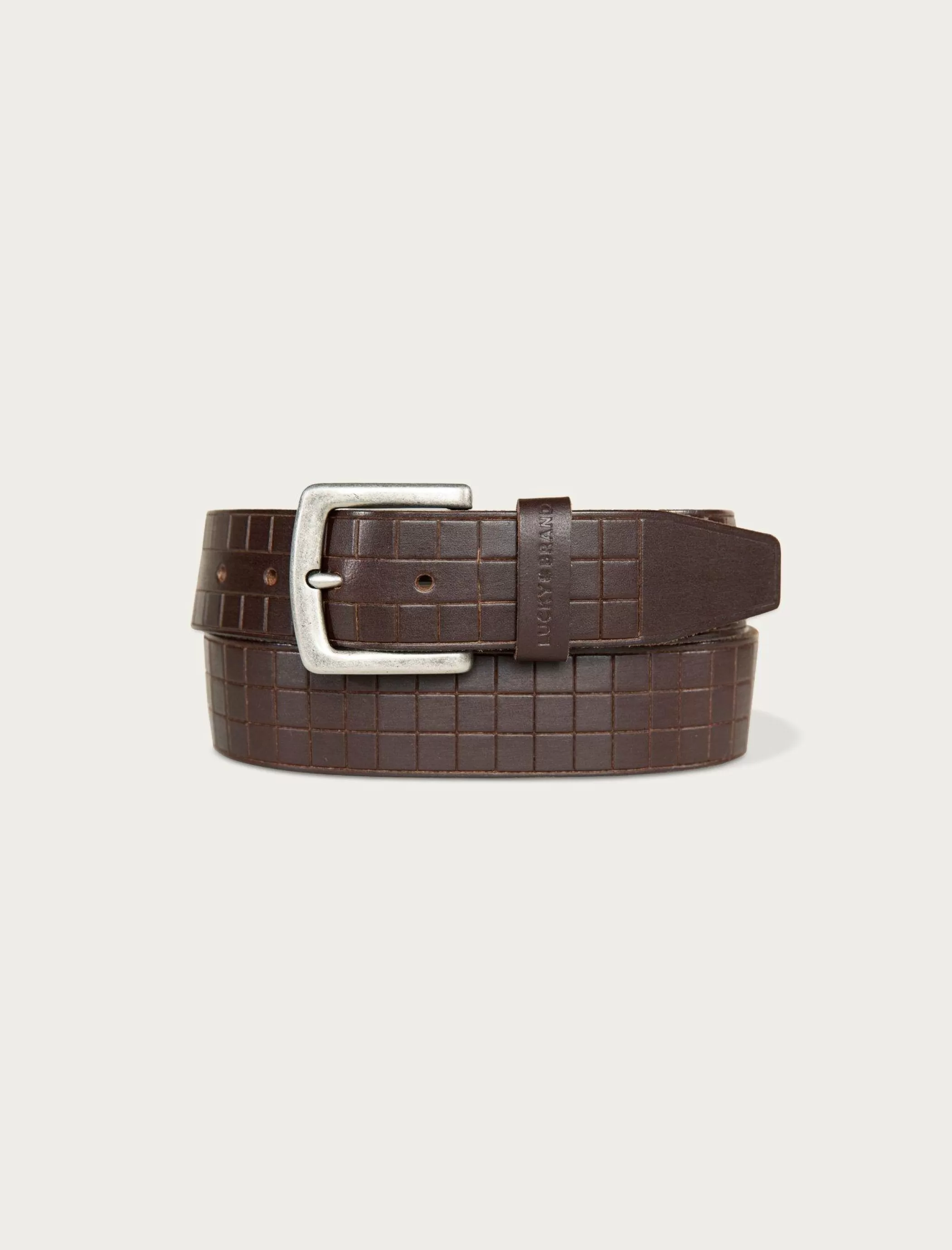 Lucky Brand Belts*grid tooled embossed leather belt dark brown