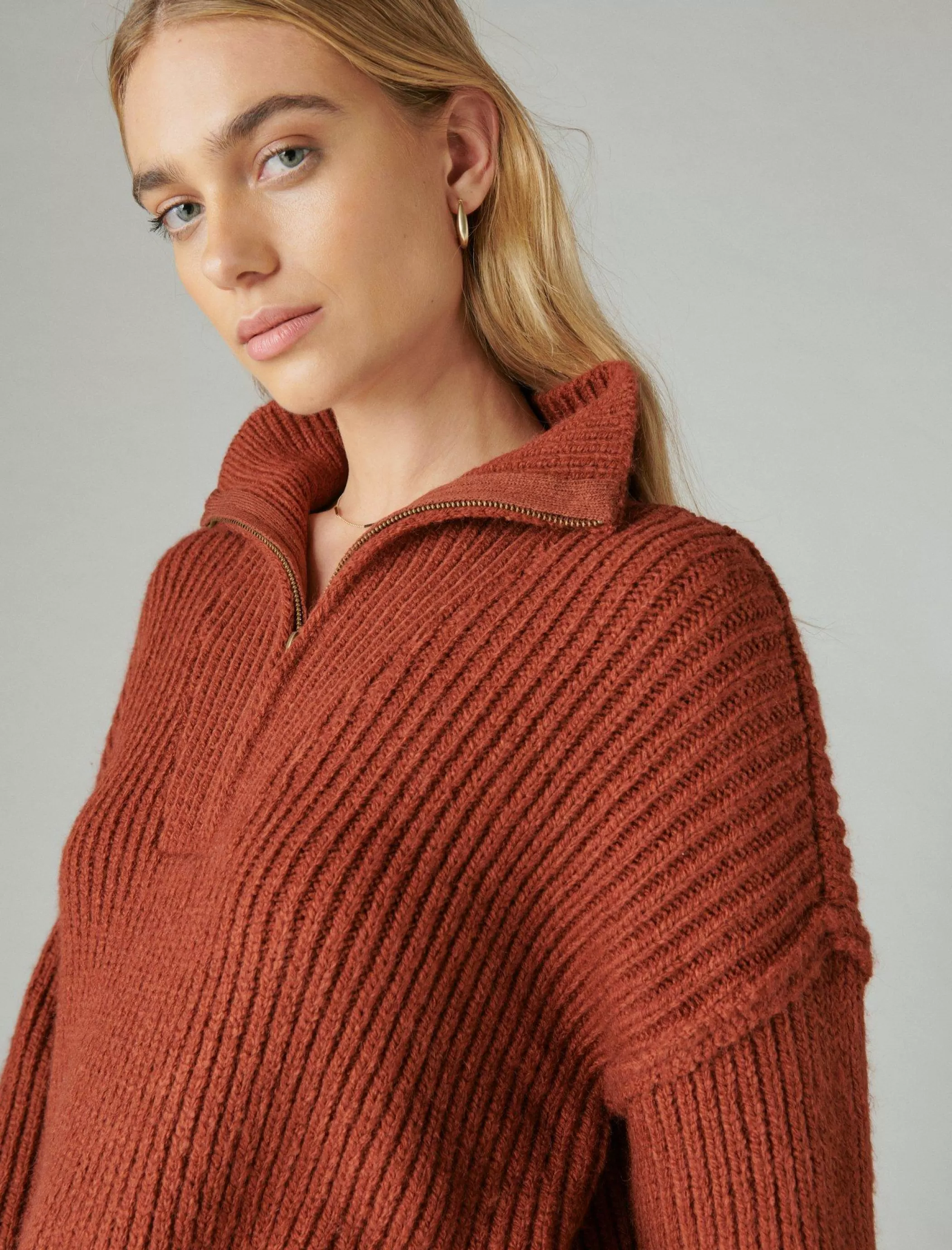 Lucky Brand Sweaters & Sweatshirts*half zip pullover sweater terracota acid washed