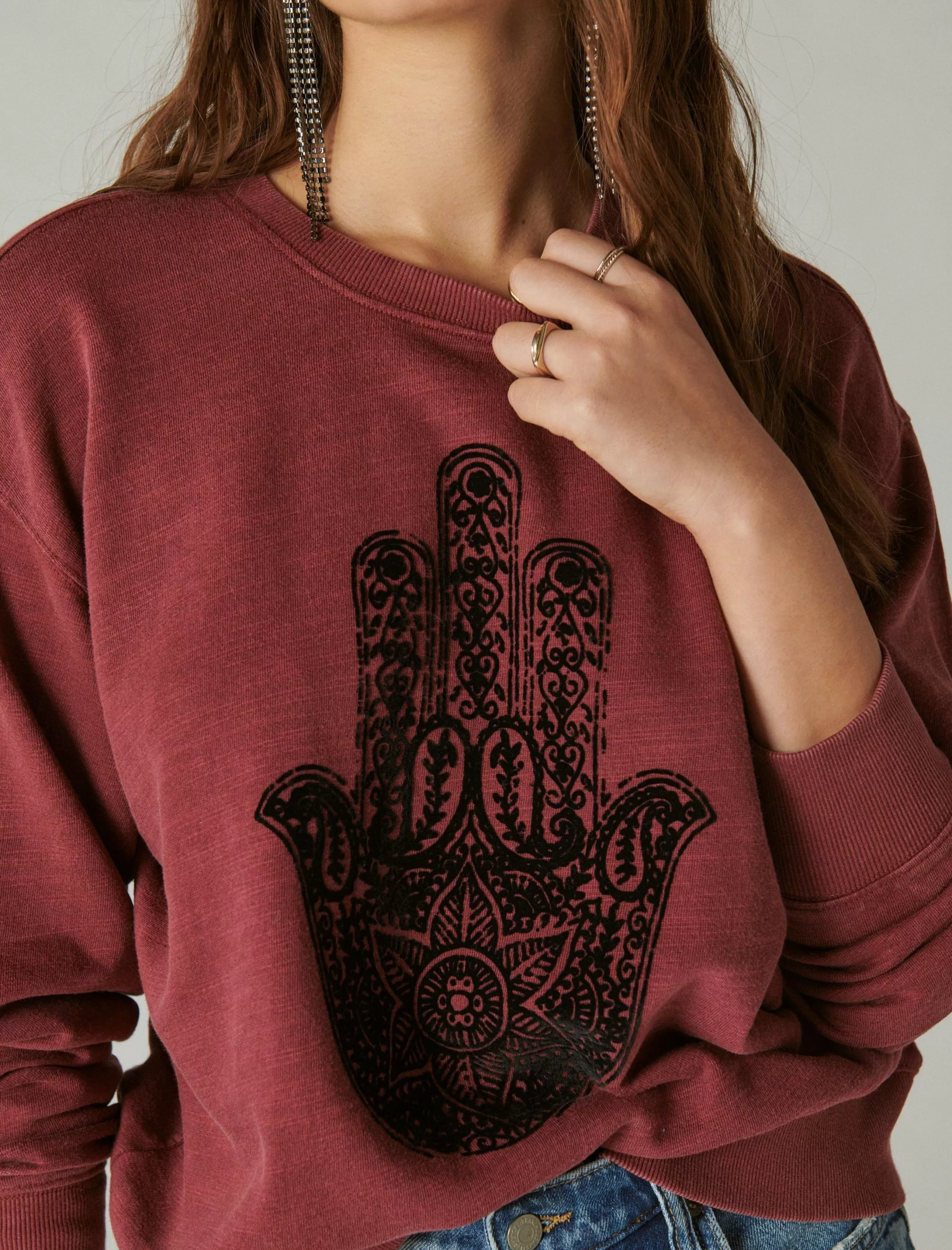 Lucky Brand Activewear*hamsa hand pullover burgundy