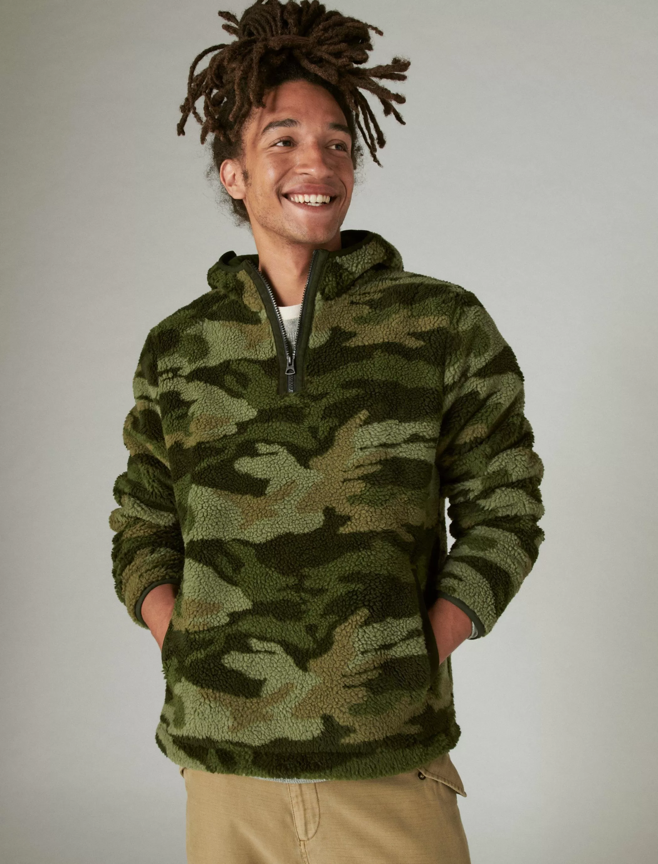 Lucky Brand Activewear*hi-pile half zip camo hoodie camo (army colors)