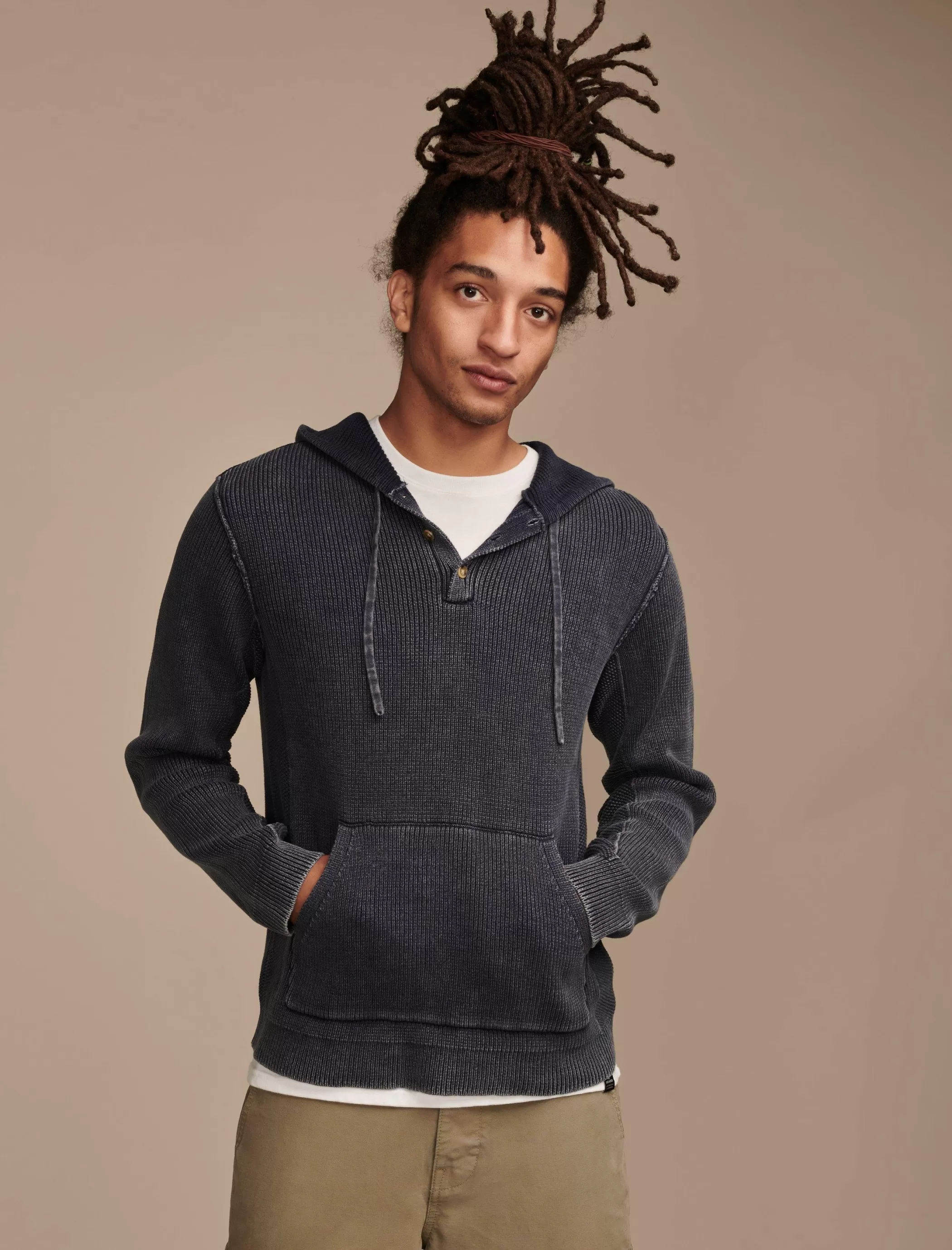 Lucky Brand Sweaters*hoodley sweater cadet navy acid wash