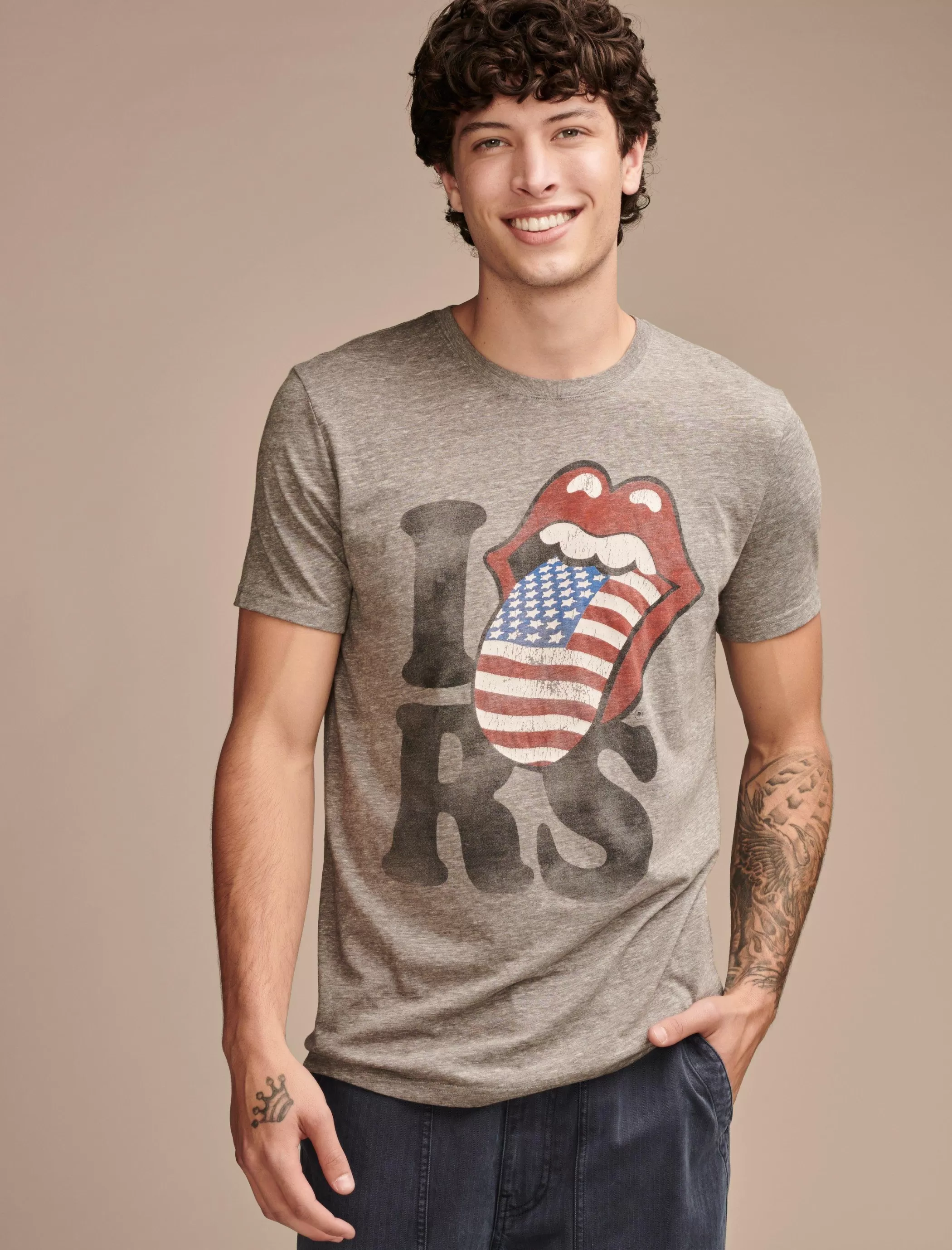 Lucky Brand Graphic Tees*i love rolling stones heather grey