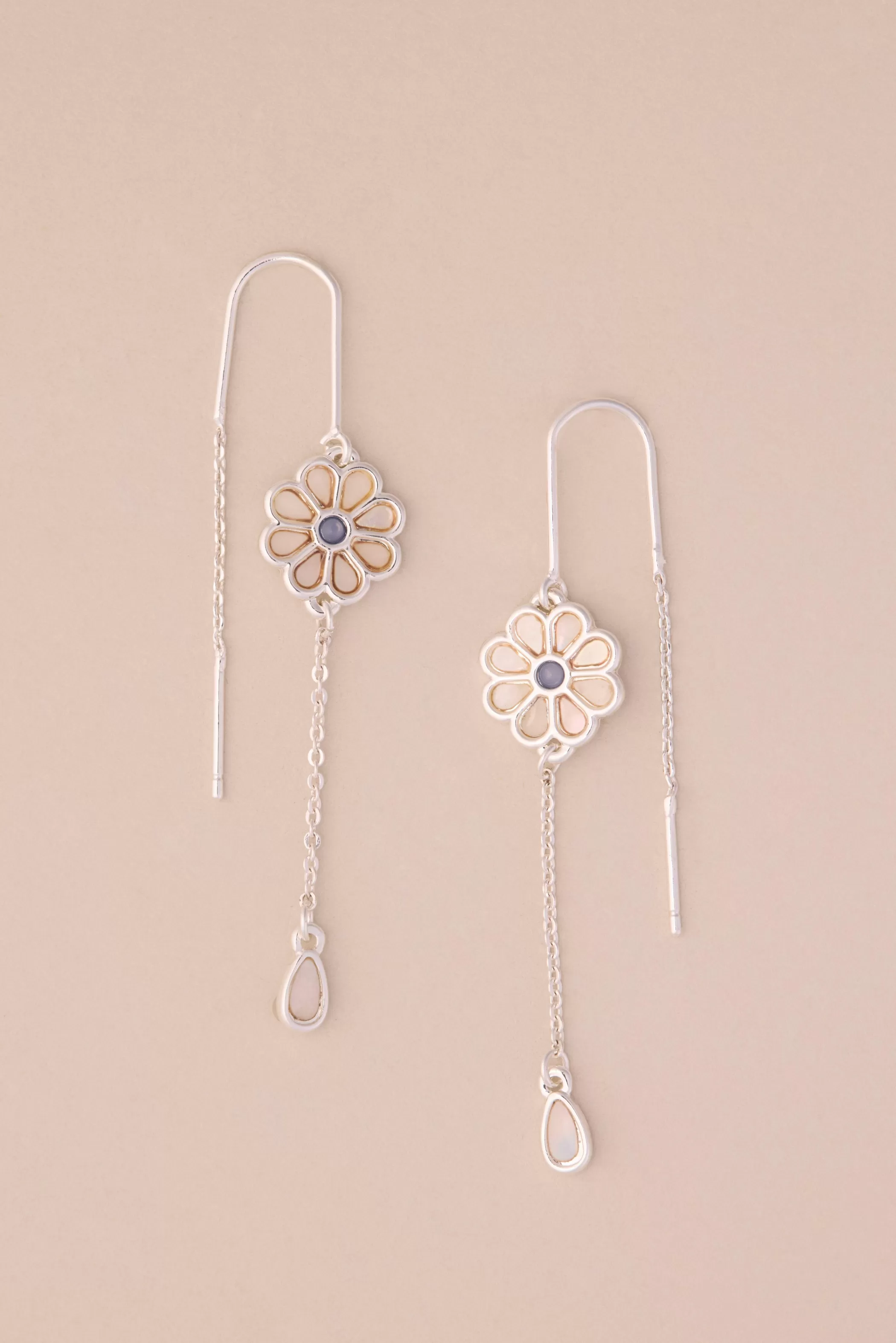 Lucky Brand Jewelry*inlay daisy stone threader silver