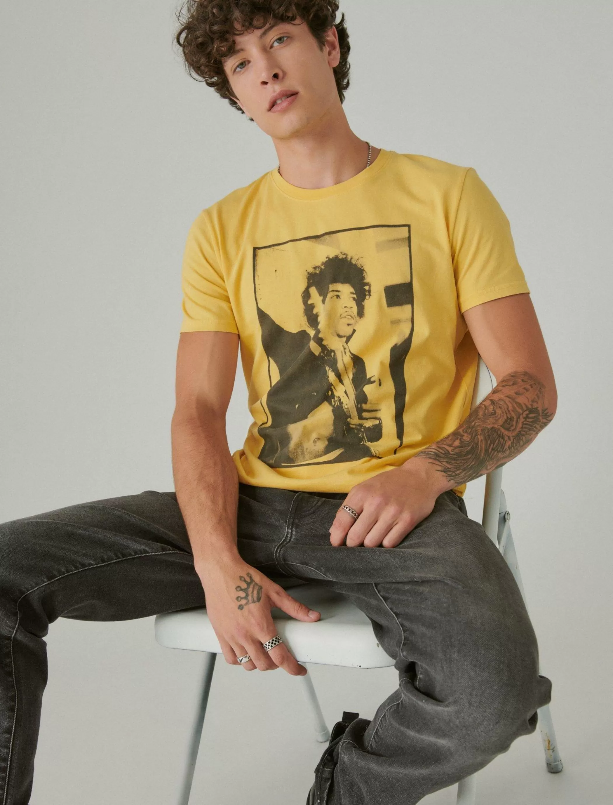 Lucky Brand Graphic Tees*jimi hendrix photo misted yellow