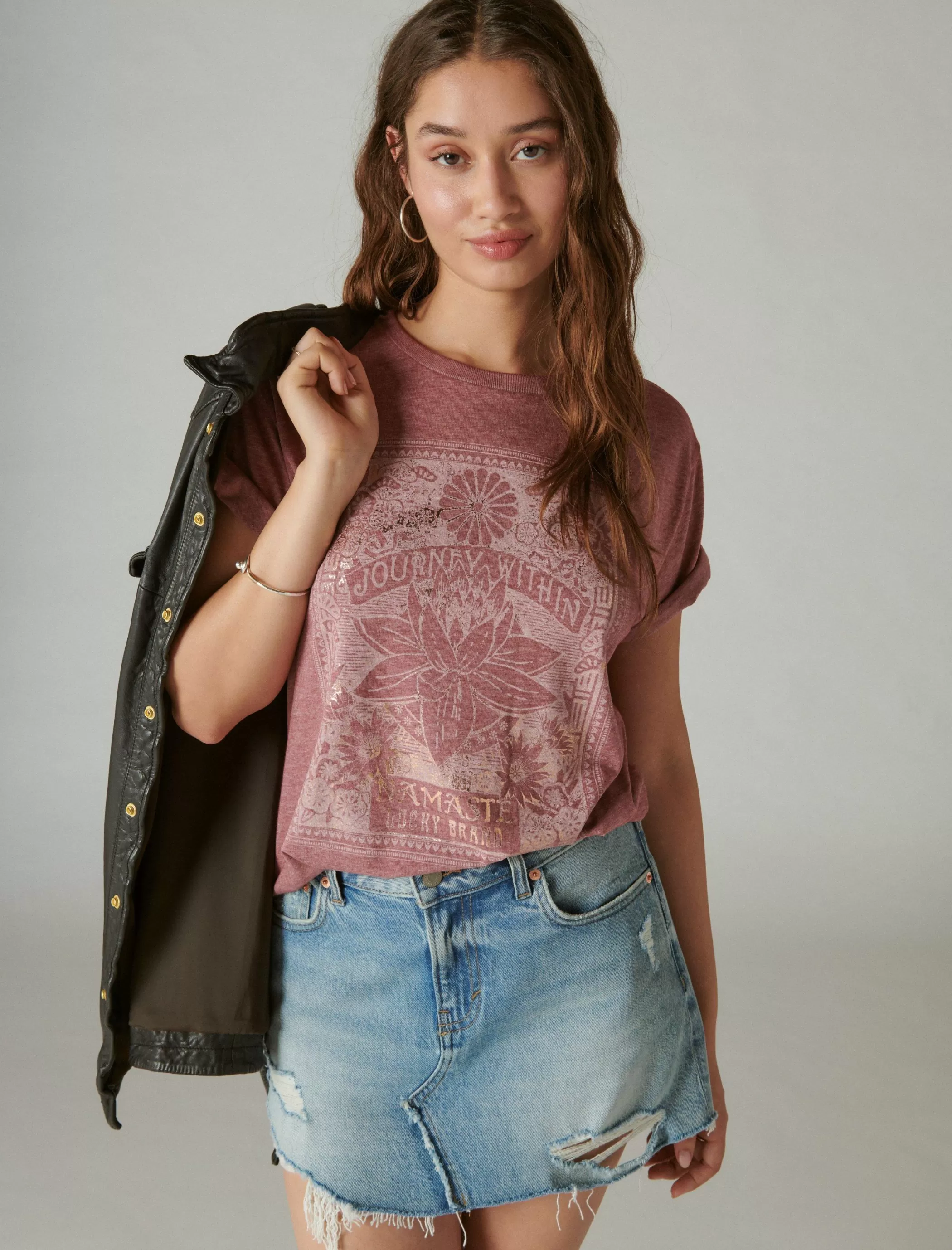 Lucky Brand Graphic Tees*journey within boyfriend tee burgundy