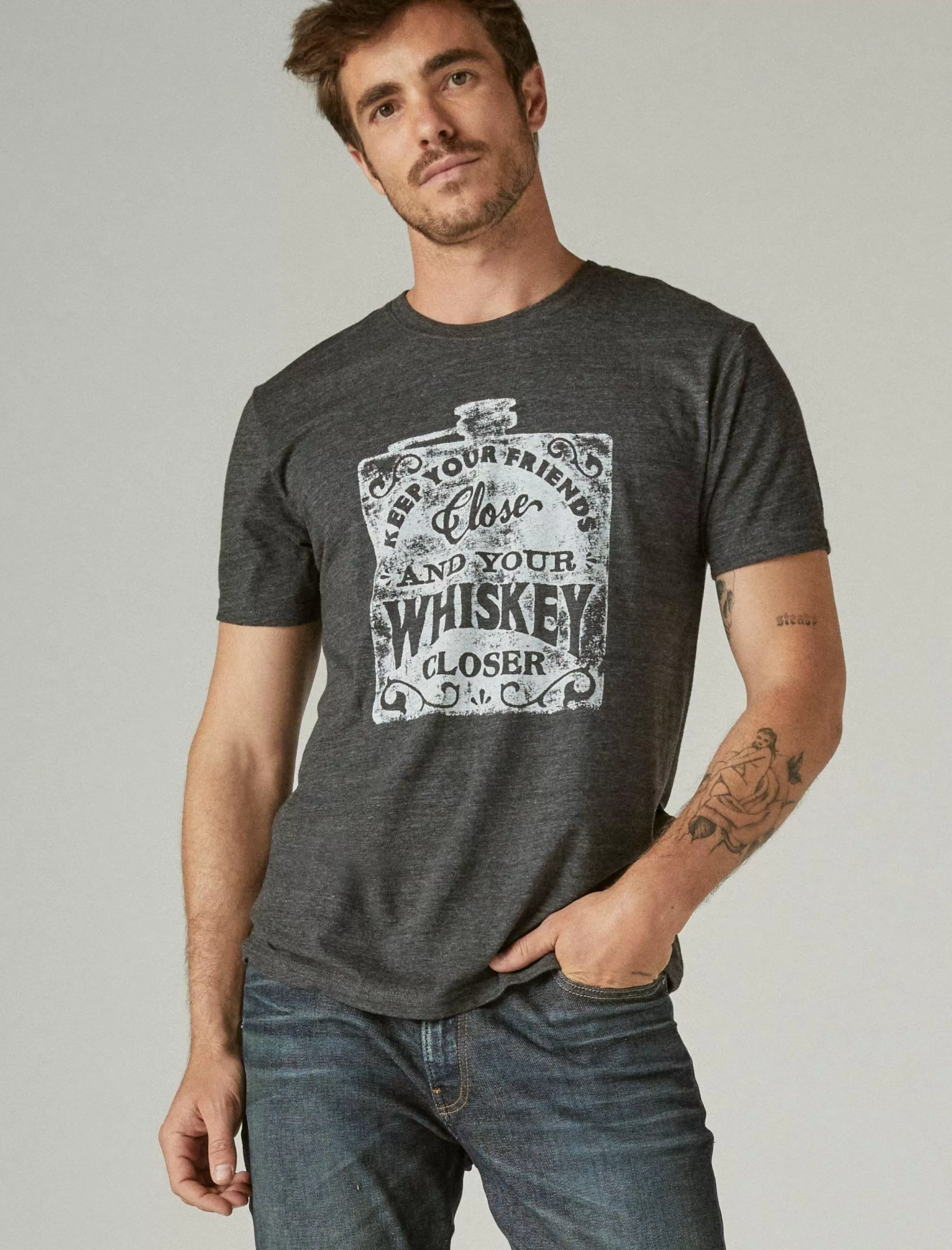 Lucky Brand Graphic Tees*keep your friends close whiskey tee jet black