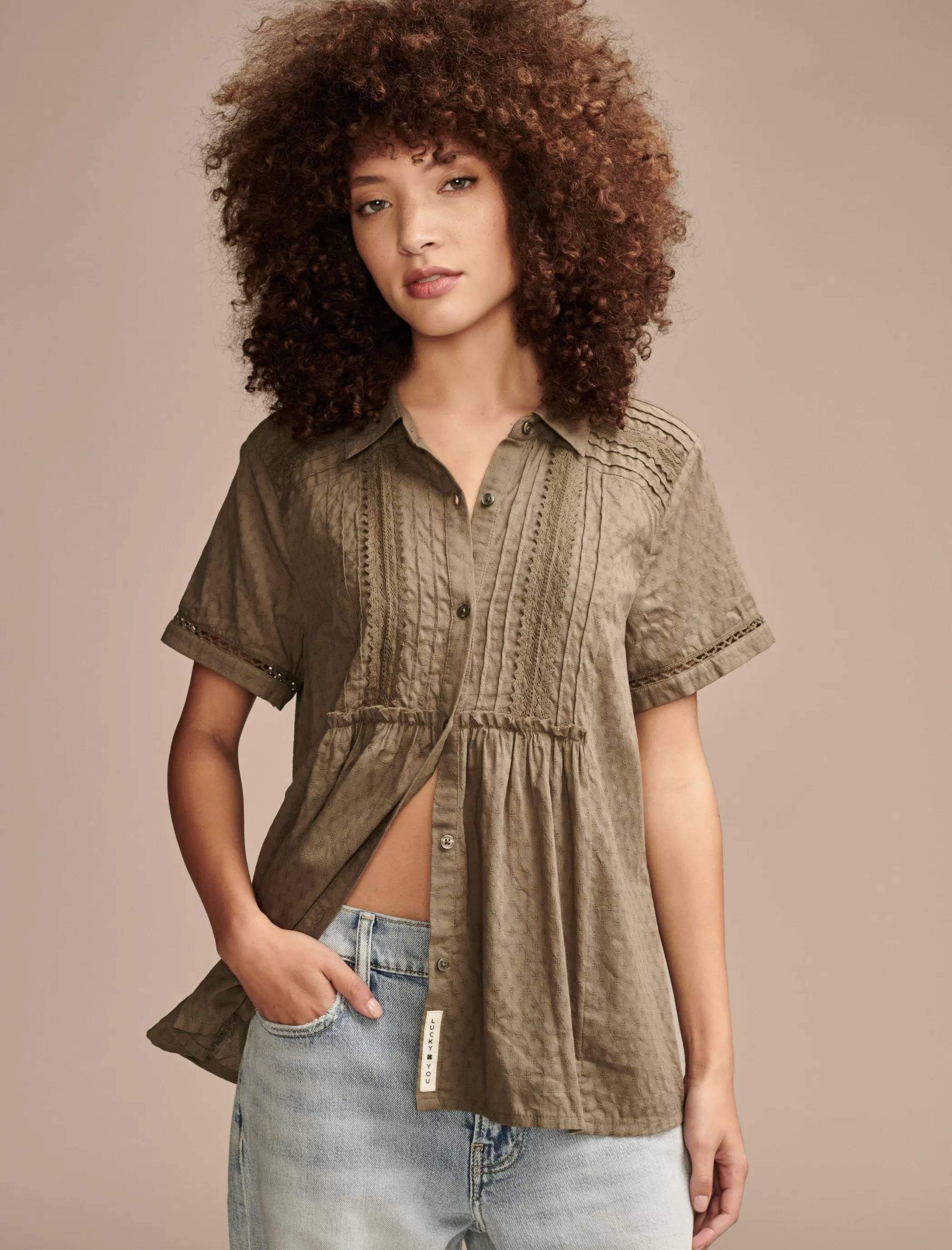 Lucky Brand Blouses*lace button down shirt dusty olive