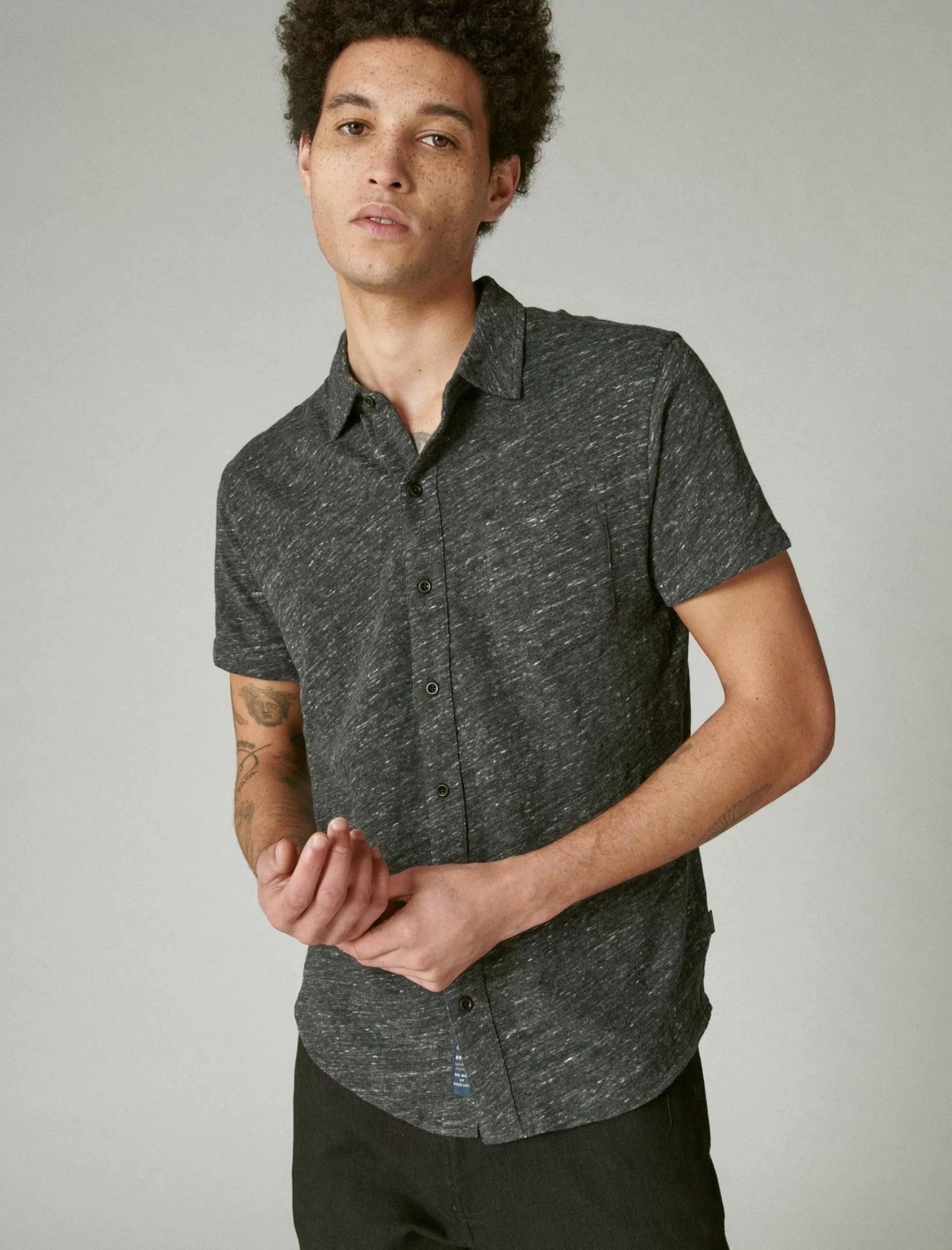 Lucky Brand Button-Downs*linen button up shirt #001 black