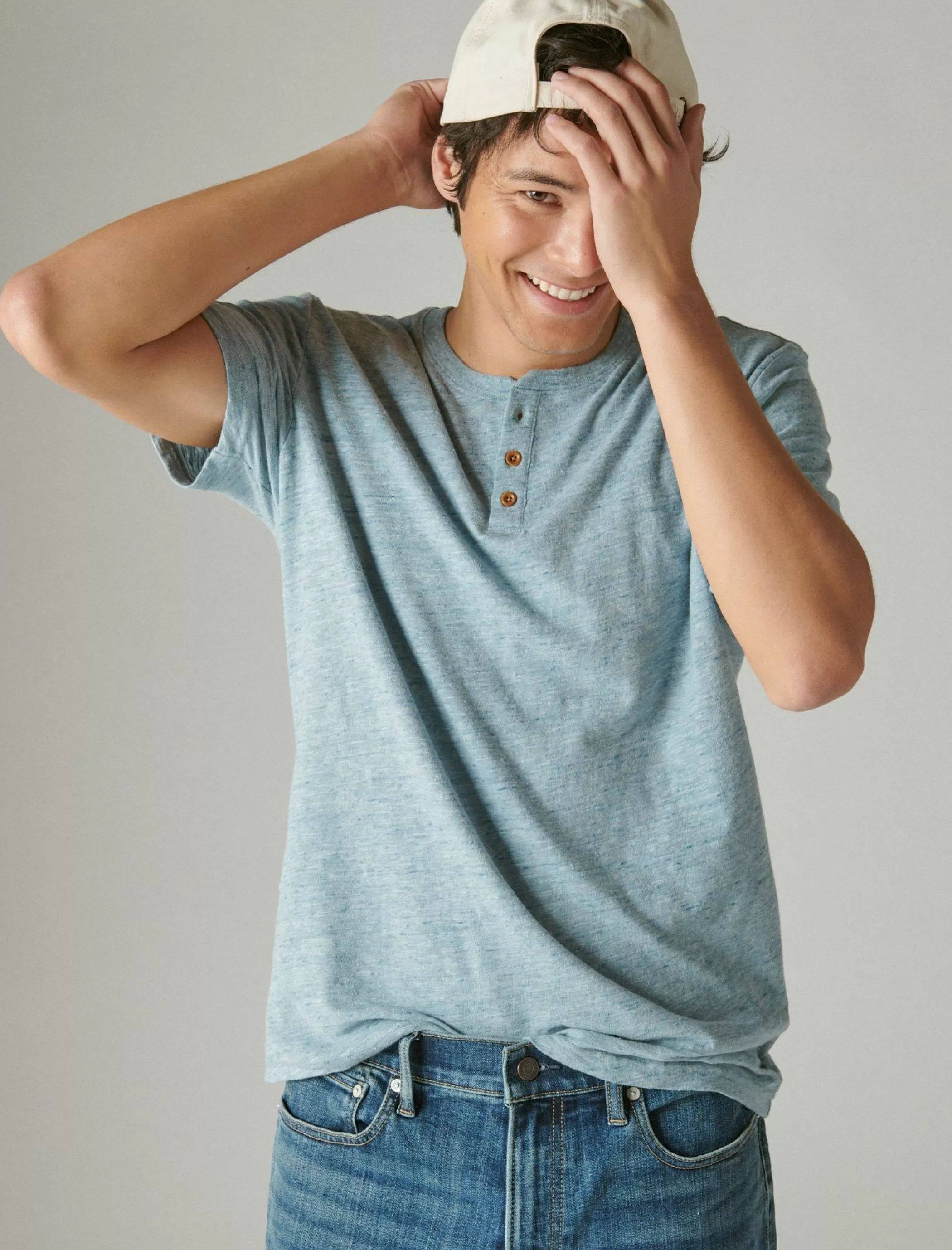 Lucky Brand Shirts & Tops*linen short sleeve henley blue bell