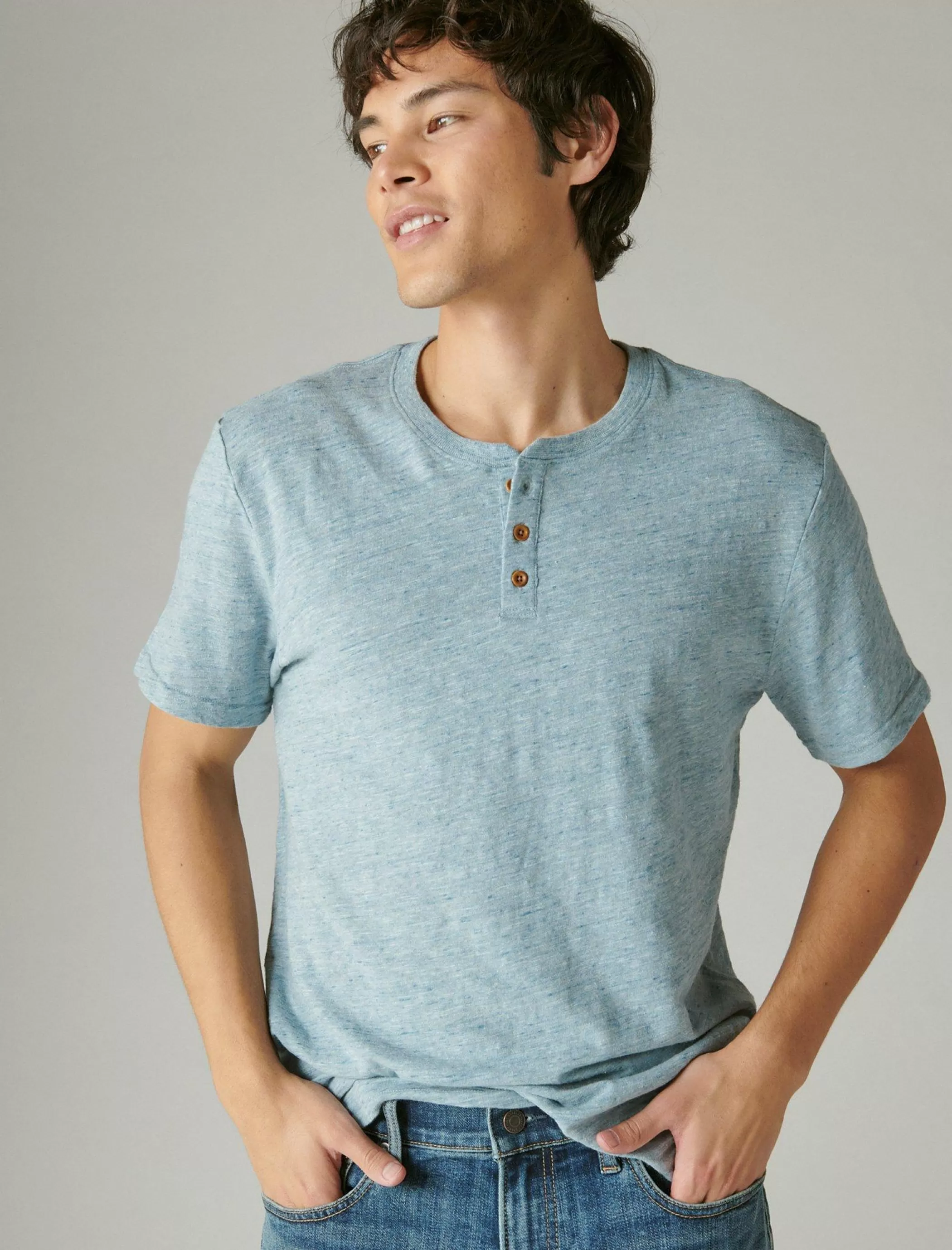 Lucky Brand Shirts & Tops*linen short sleeve henley blue bell