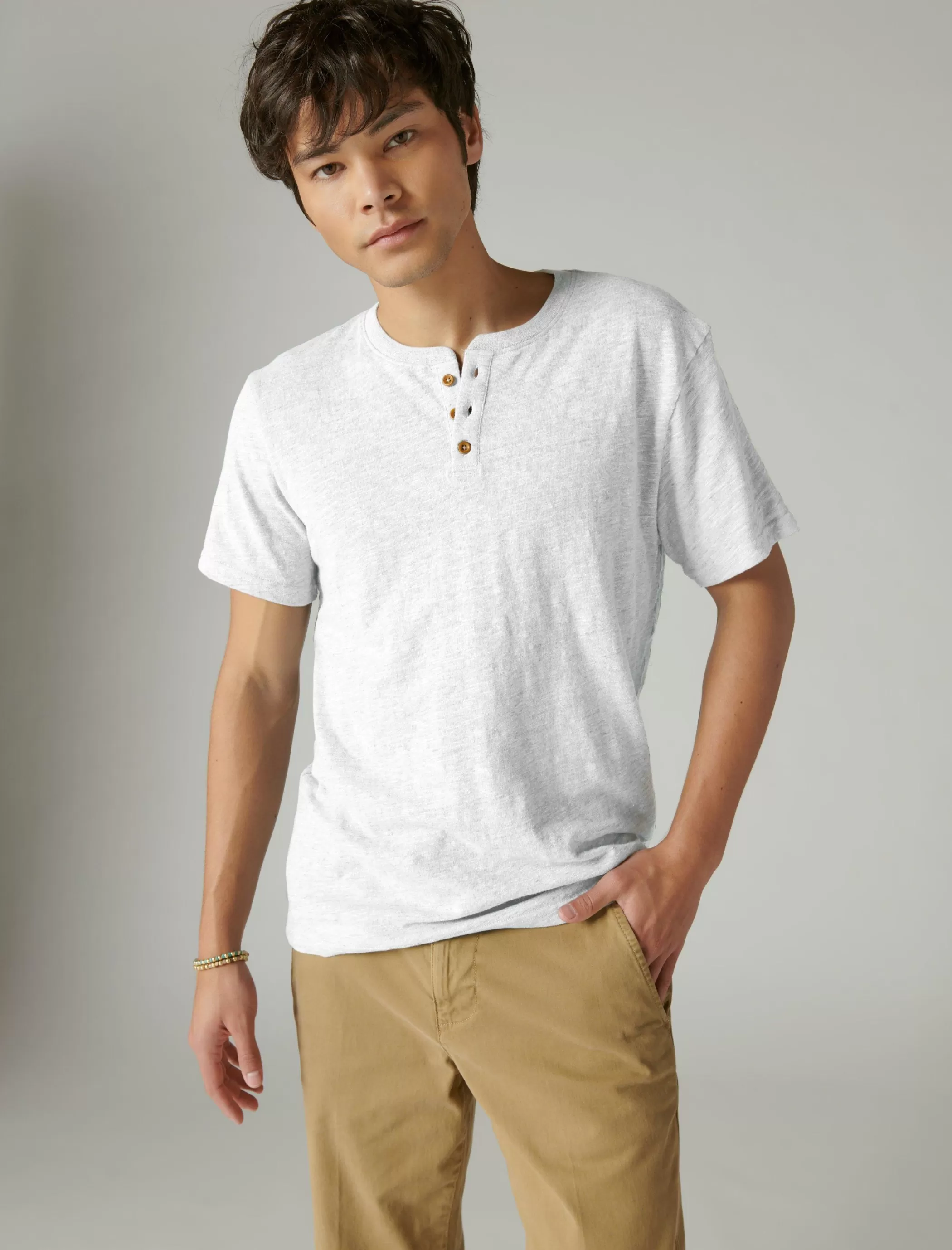 Lucky Brand Shirts & Tops*linen short sleeve henley bright white