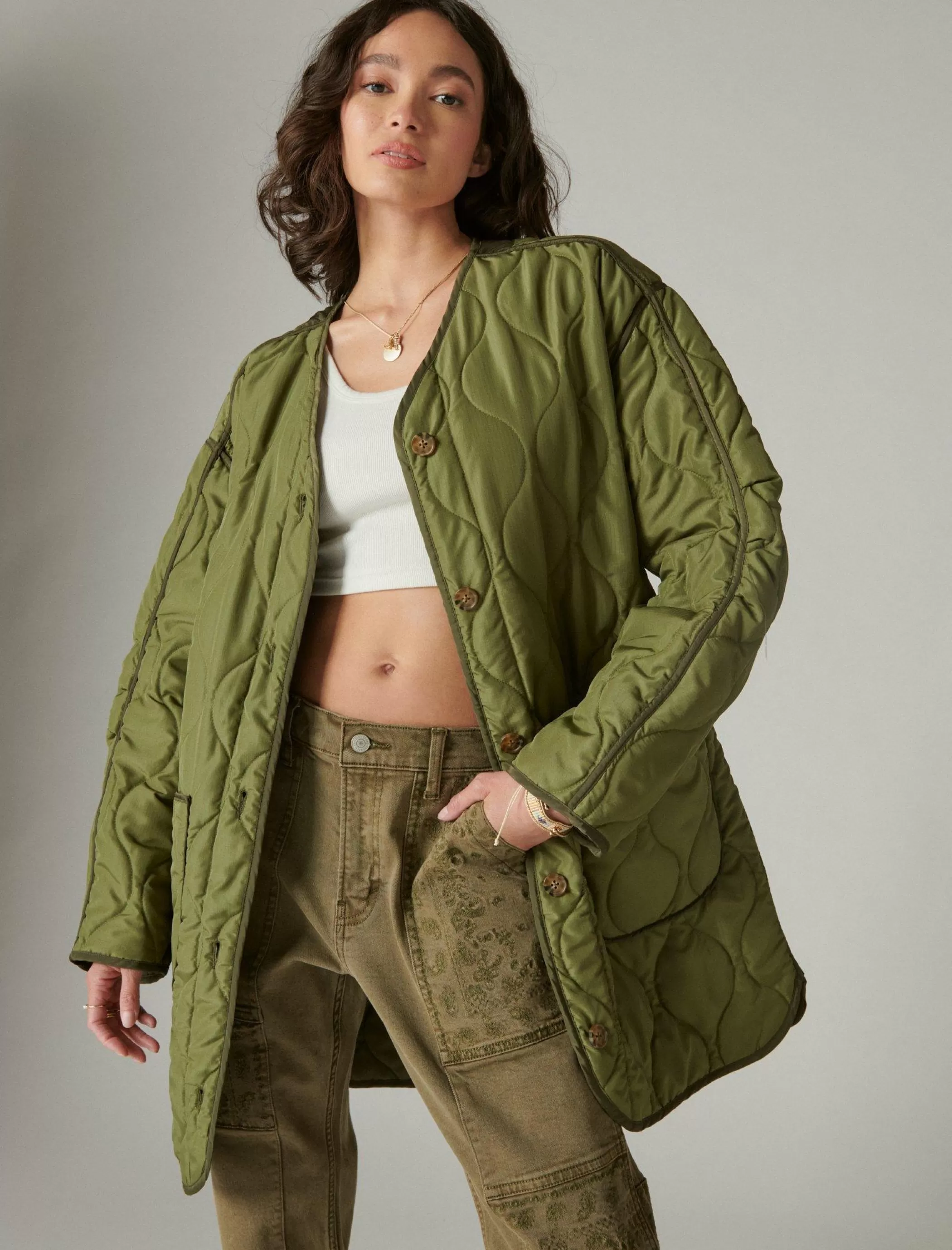 Lucky Brand Jackets & Outerwear*longline quilted liner jacket olive