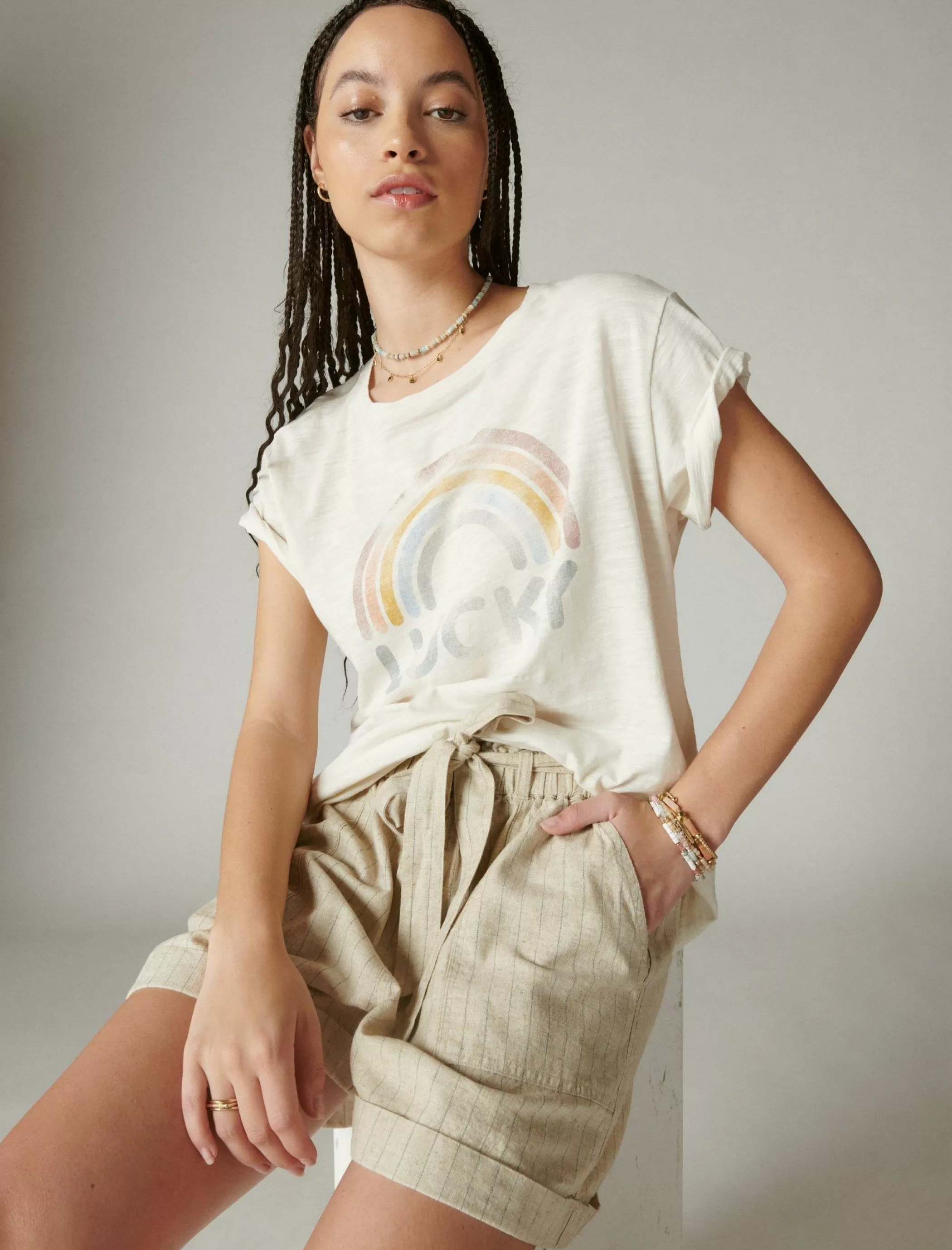 Lucky Brand Graphic Tees*lucky rainbow boyfriend tee whisper white