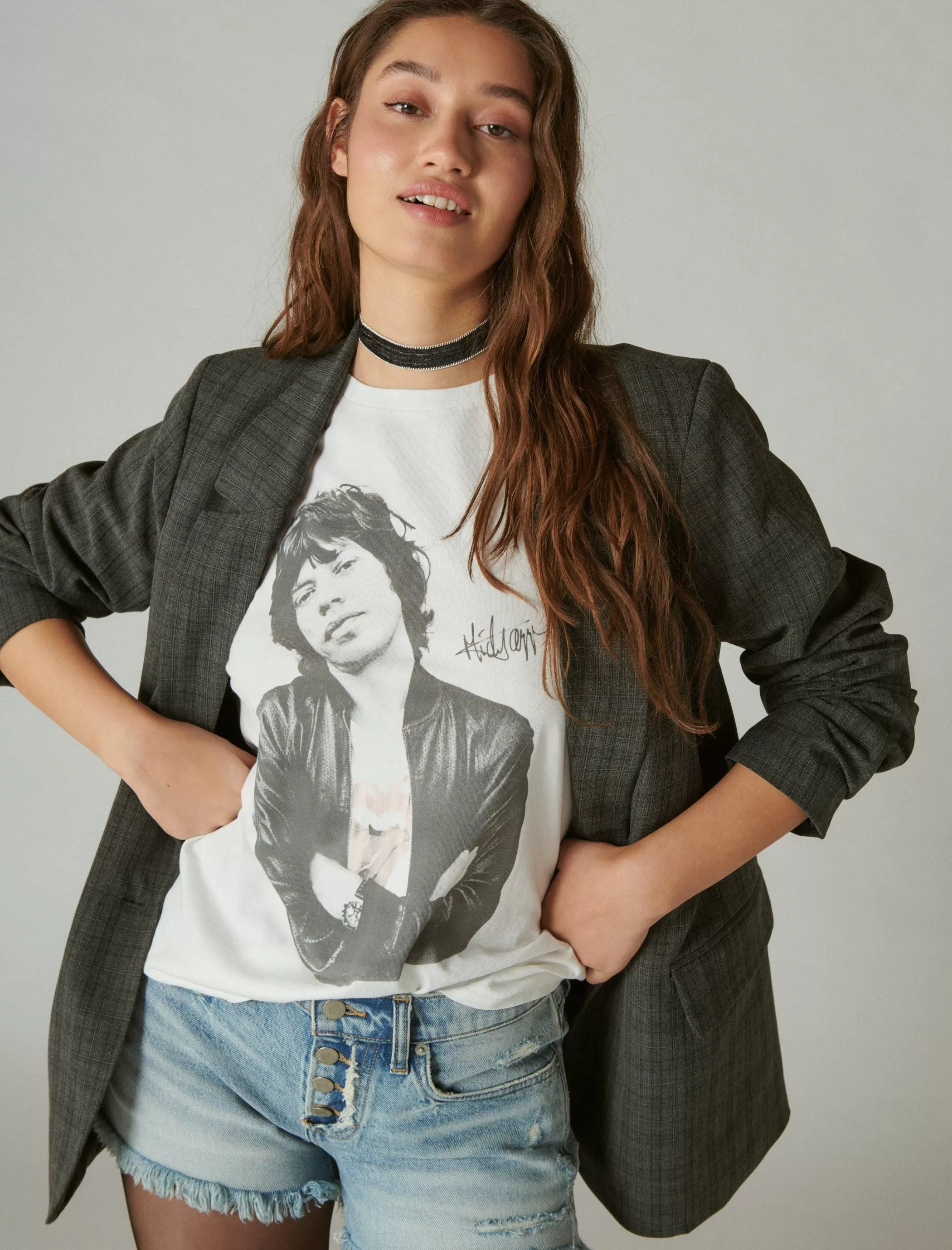 Lucky Brand Graphic Tees*mick jagger photo boyfriend tee bright white