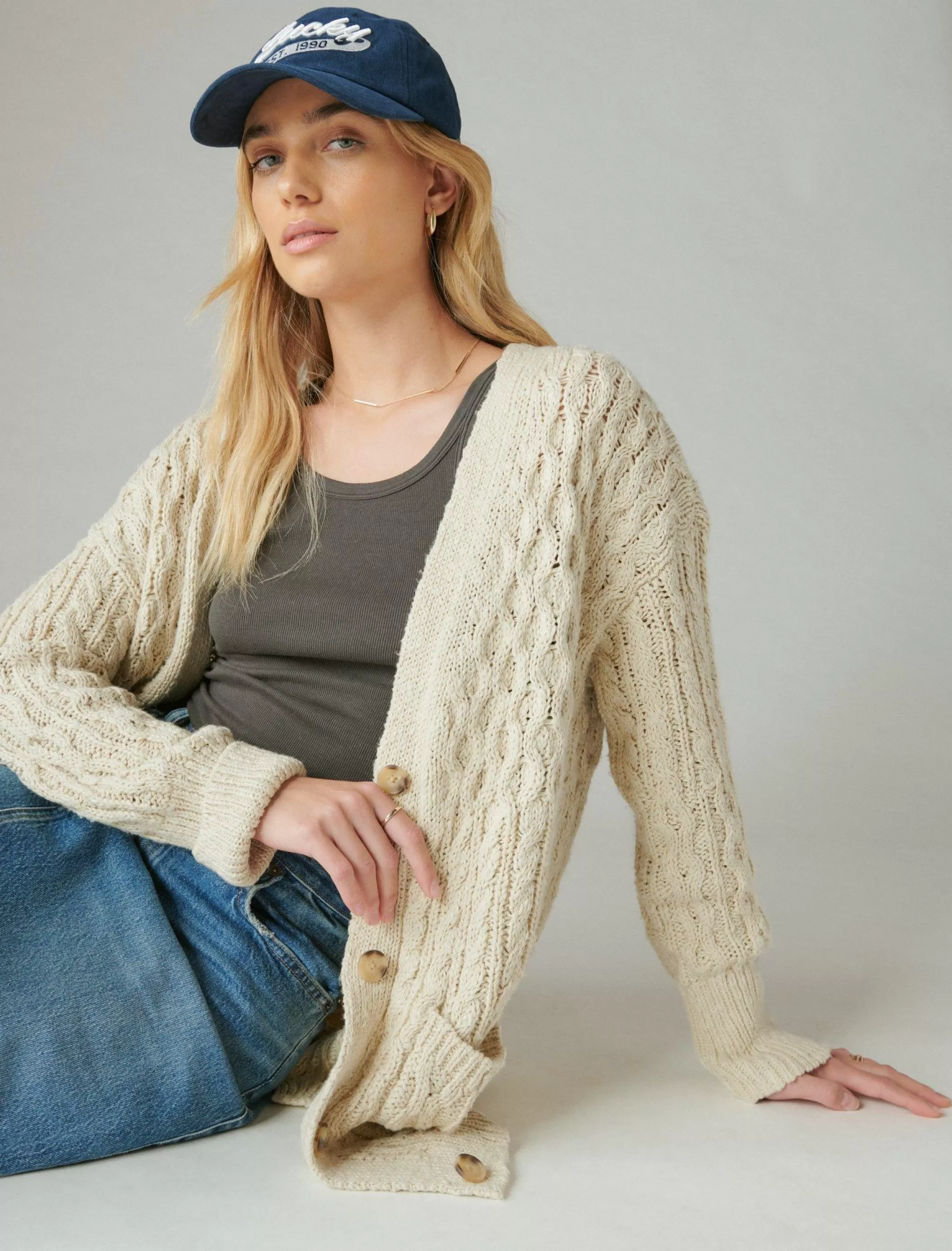 Lucky Brand Sweaters & Sweatshirts*mixed cable cardigan straw heather